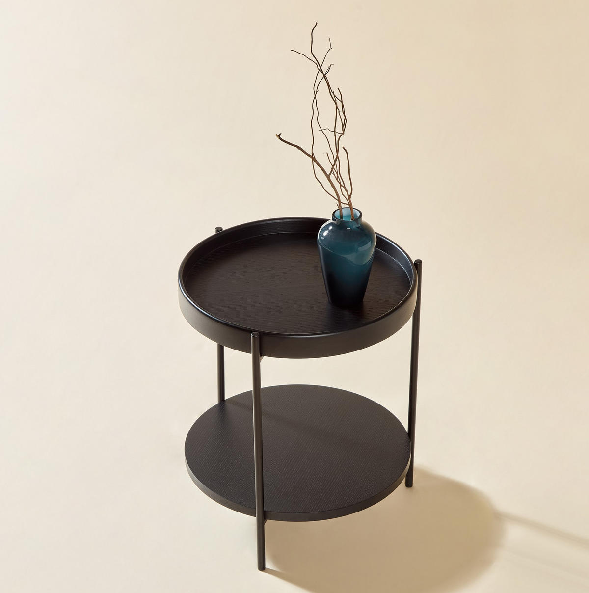 COUCHTISCH-SET 44/44/48 cm schwarz aus Massivholz und MDF mit 2 Ebenen - Schwarz, Holzwerkstoff (44/44/48cm) - OKWISH