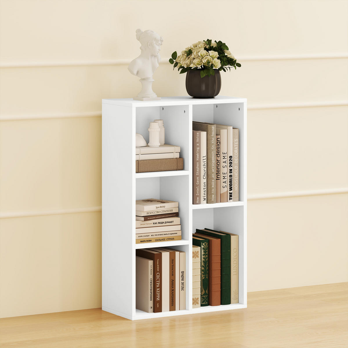 BÜCHERREGAL, Standregal mit 5 Ebenen, Aufbewahrungsregal, für Wohnzimmer - Weiß, Karton (24/80/50cm) - HOMCOM
