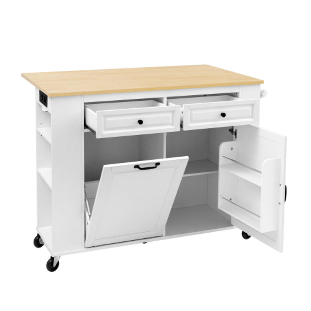 KÜCHENINSEL mit klappbarer Arbeitsplatte & Mülleimerfach weiß-natur 120×40-70×92 cm aus MDF - Weiß, Holzwerkstoff (120/92/70cm) - Luhomfu