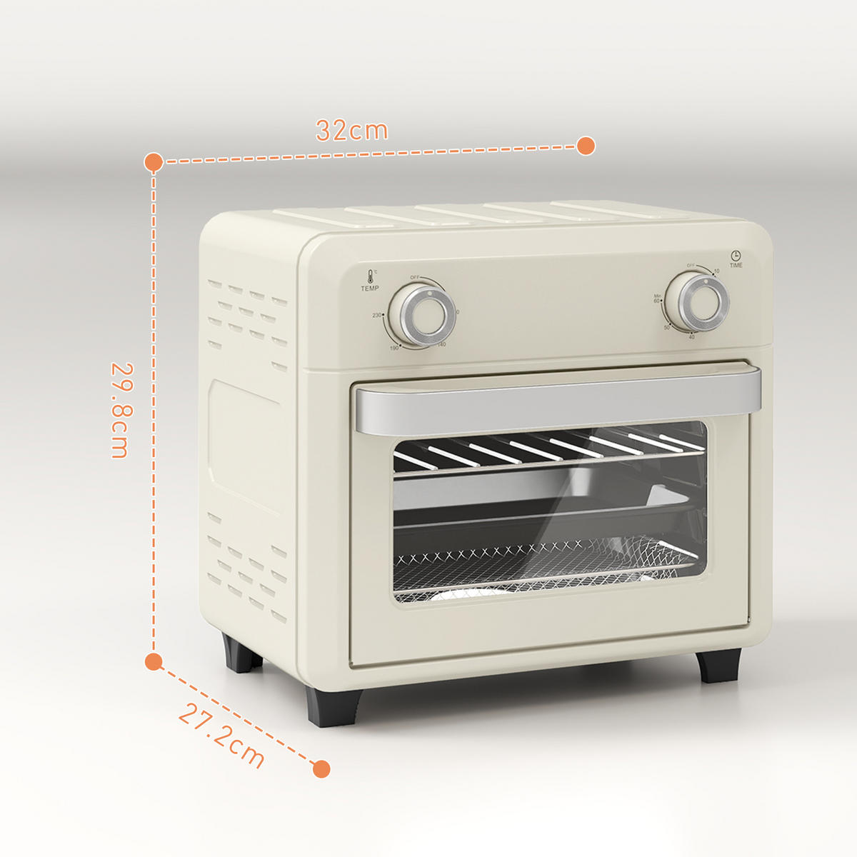 MINIBACKOFEN 10L mit Umluft & Heißluftfritteuse, Touch-Screen, 1000W, Timer, Innenbeleuchtung, Edelstahl - Beige, Metall (32/29.8/27.2cm) - Beaface