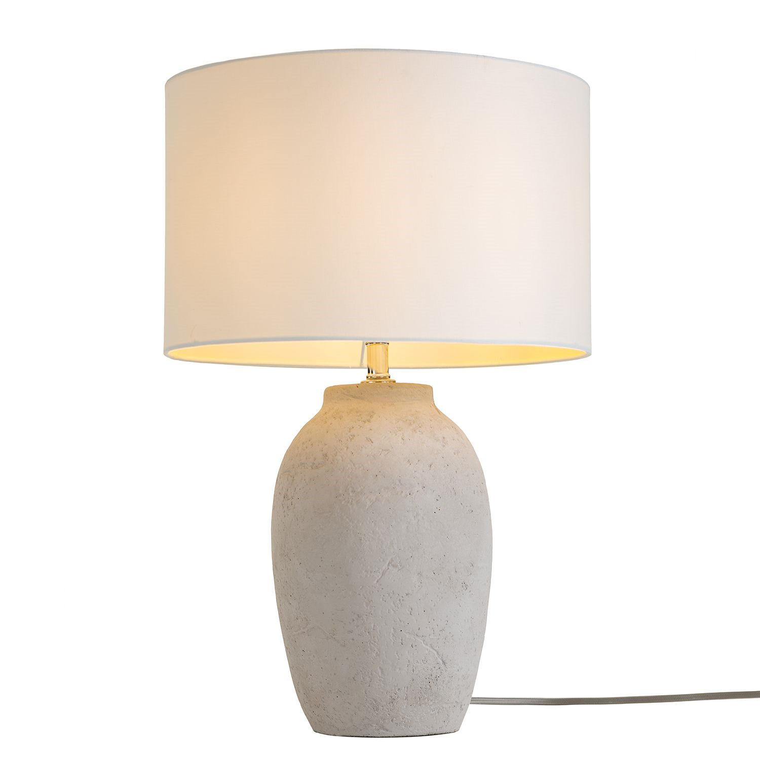 TISCHLEUCHTE - Leinenstoff / Beton, 1-flammig - Weiß, Textil (32/32/50cm) - home24