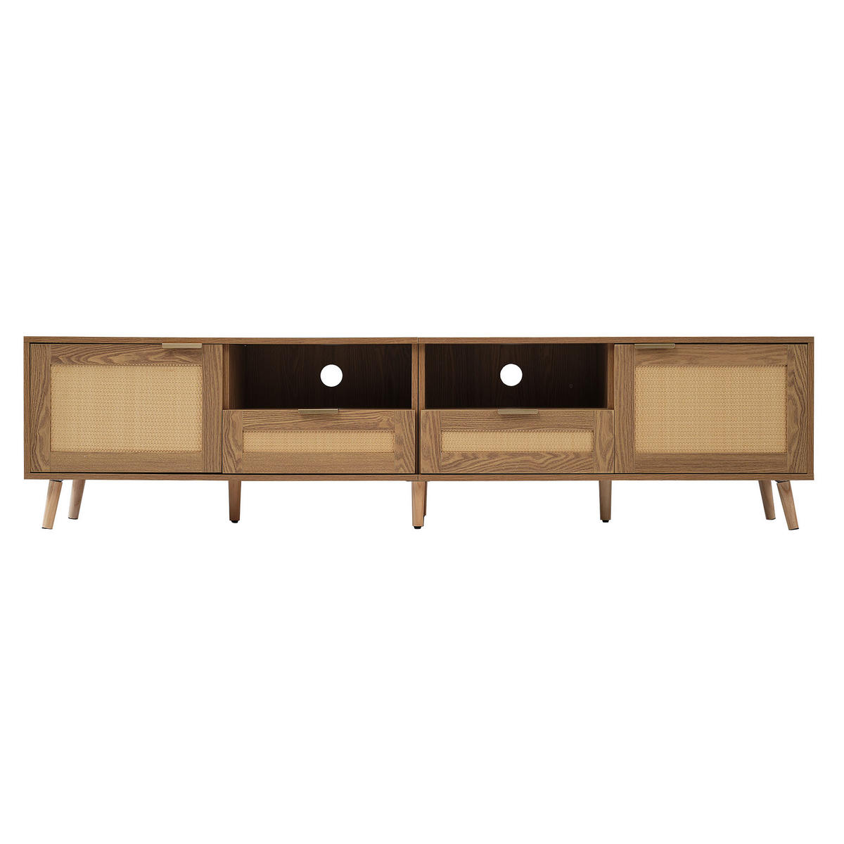 LOWBOARD DE-40110 mit Rattan-Flechtfront und Massivholzfüßen Oak - Eichefarben, Holzwerkstoff (200/49/37cm) - ComfortXL