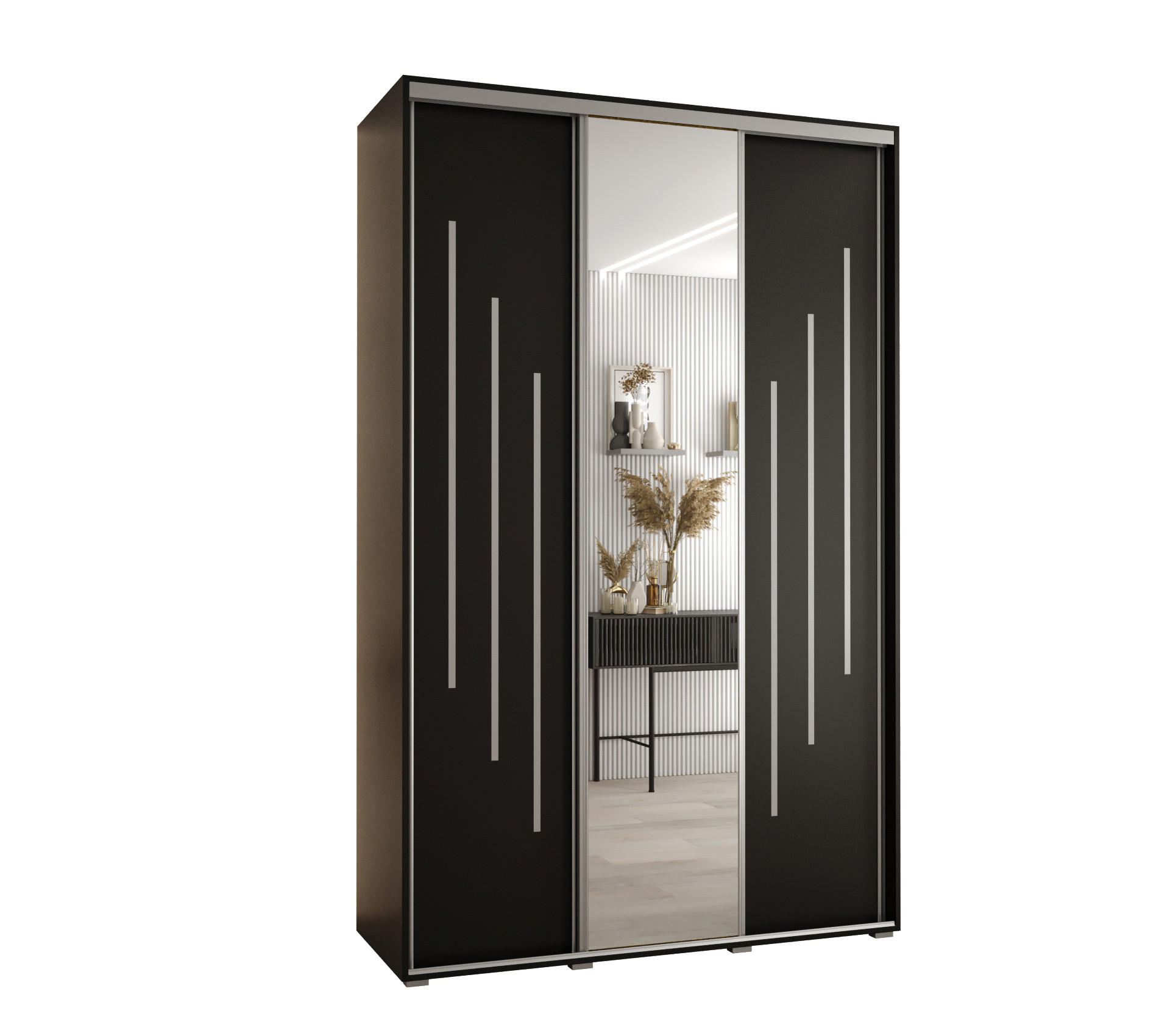 Abiks Möbel Schwebetürenschrank Schwarz, Schwarz, Silber 150x235x60 cm