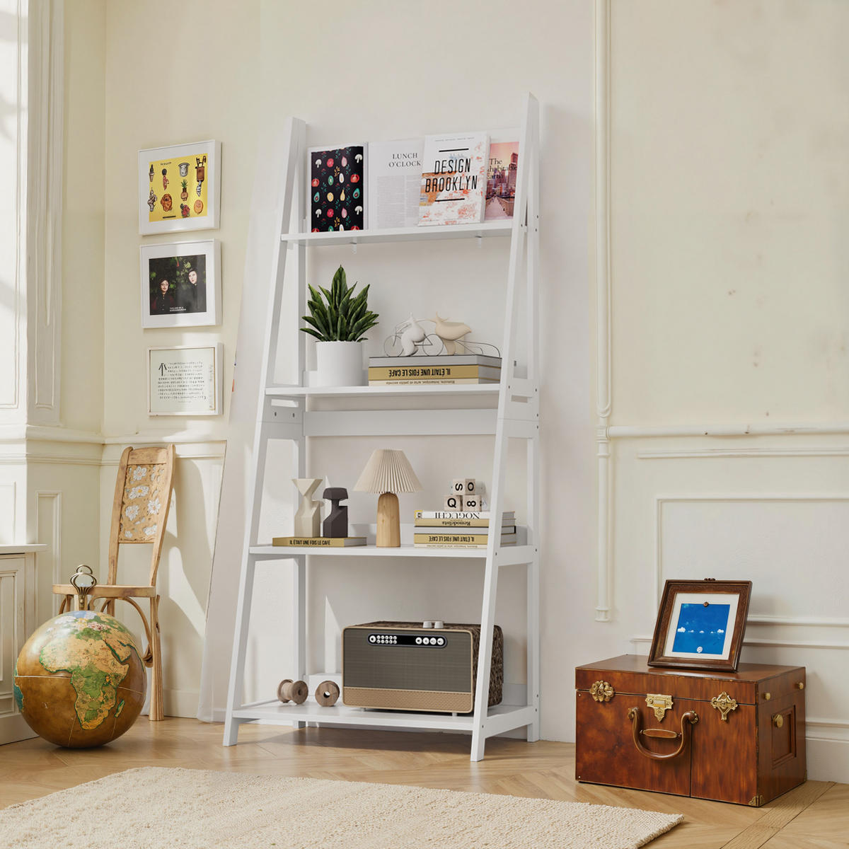 BÜCHERREGAL 4 Ebenen in Weiß – platzsparendes Bücherregal mit Kippschutz - Weiß, Holzwerkstoff (63/150/39cm) - BEAOK