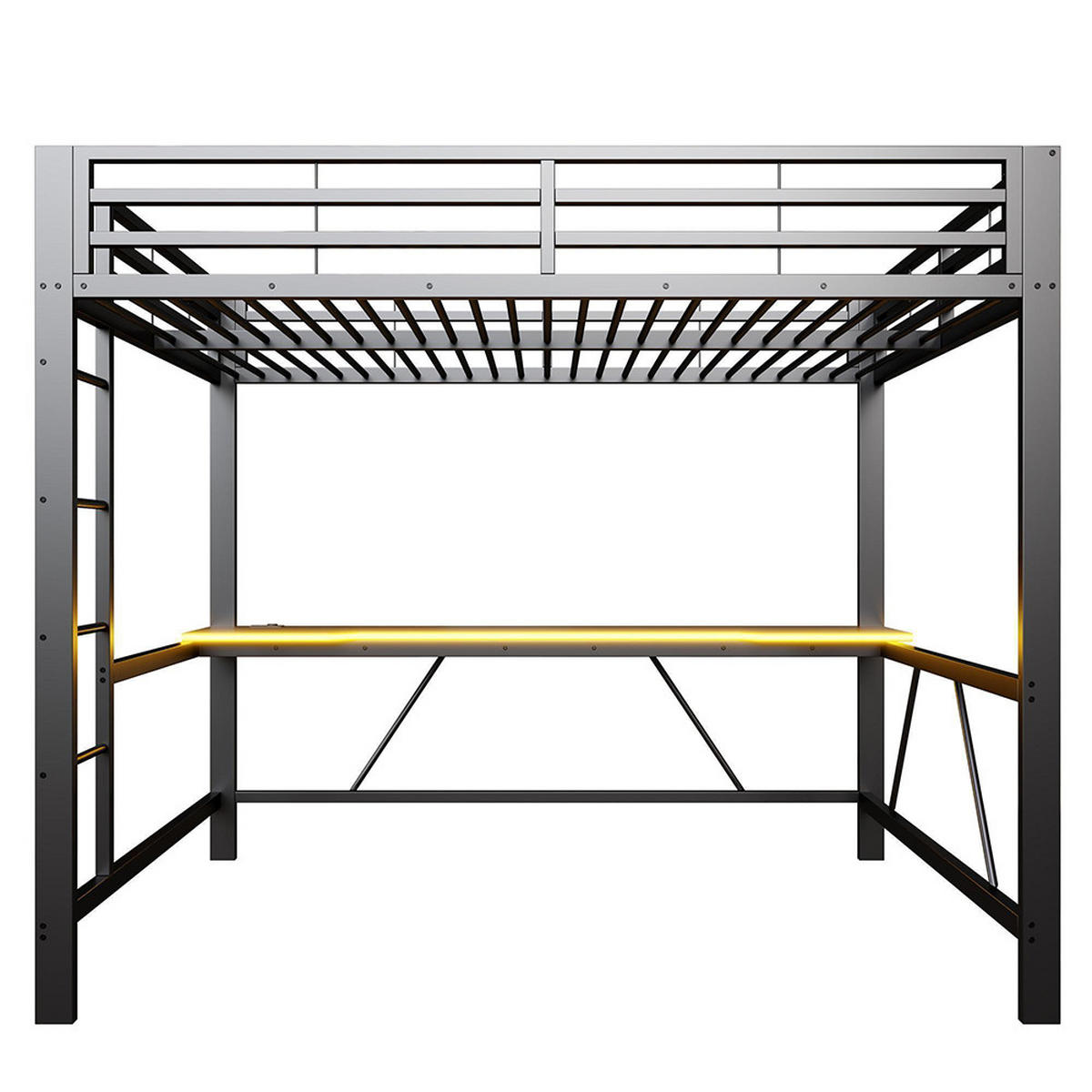 METALLBETT 160x200 cm mit Schreibtisch in Schwarz - Schwarz, Metall (160/200cm) - KOMHTOM