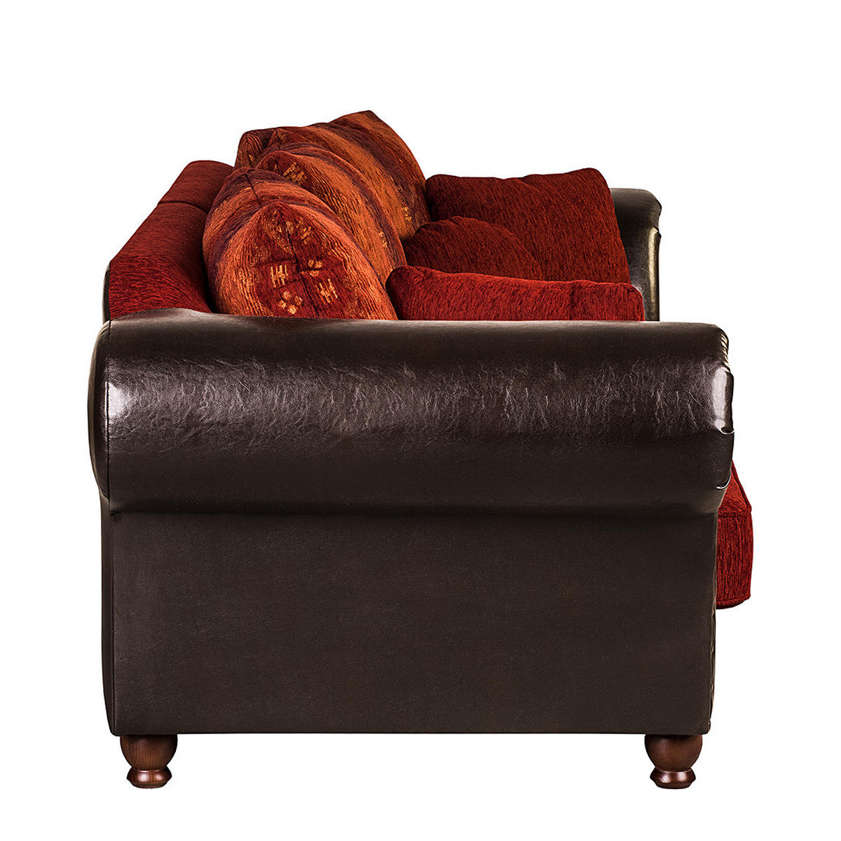 BIGSOFA - Kunstleder / Webstoff, Dunkelbraun / Rot - Dunkelbraun, Kunststoff (250/83/96cm) - home24