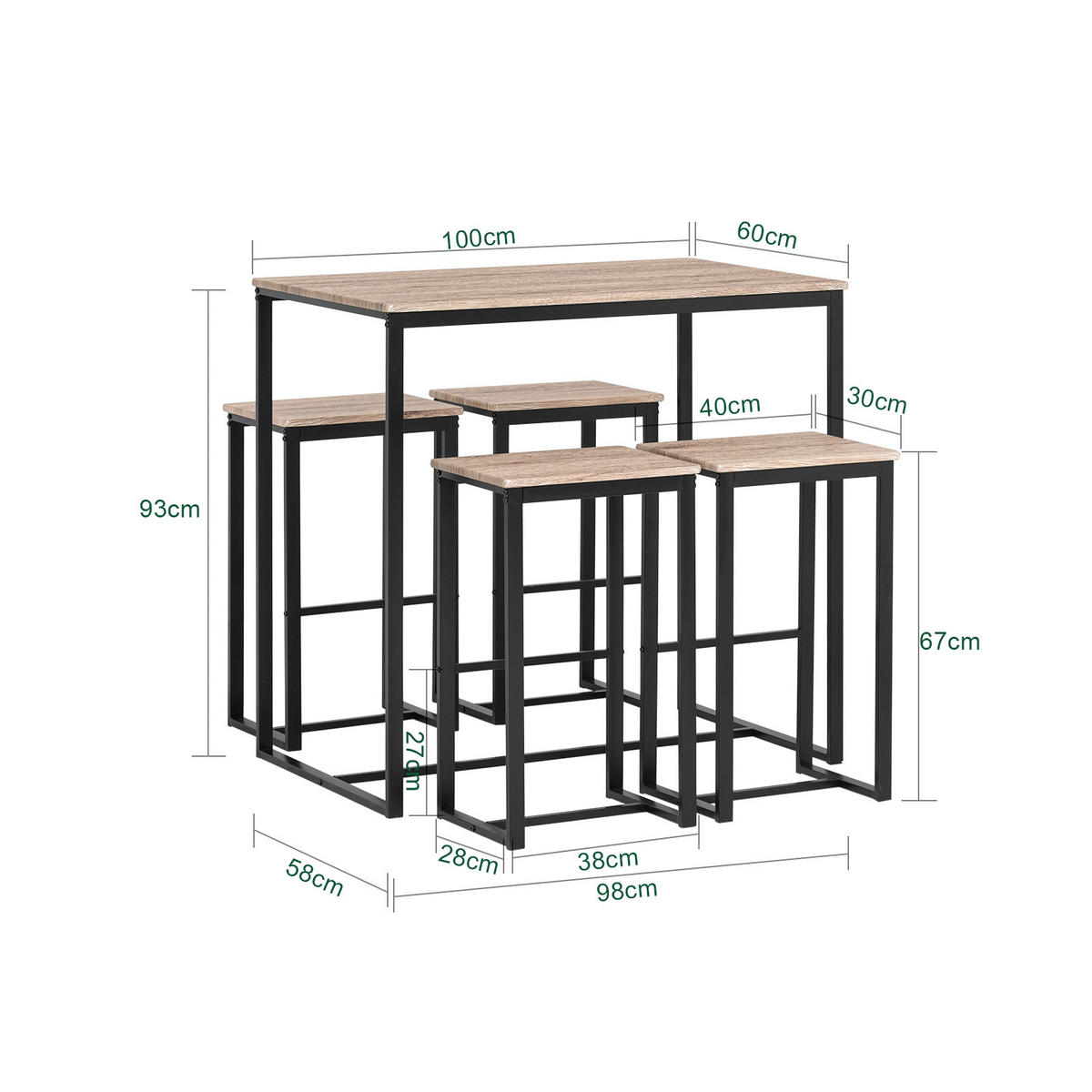 BARTISCH + 2 x BARHOCKER - Naturfarben, Holzwerkstoff (100/96/60cm) - SoBuy