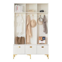 GARDEROBE Garderobenbank Flur Flurmöbel Komplettsystem Sitzbank Schuhregal Haken Metallfüße Gold - Goldfarben/Weiß, Holzwerkstoff/Metall (120/191/40cm) - EVRYAE