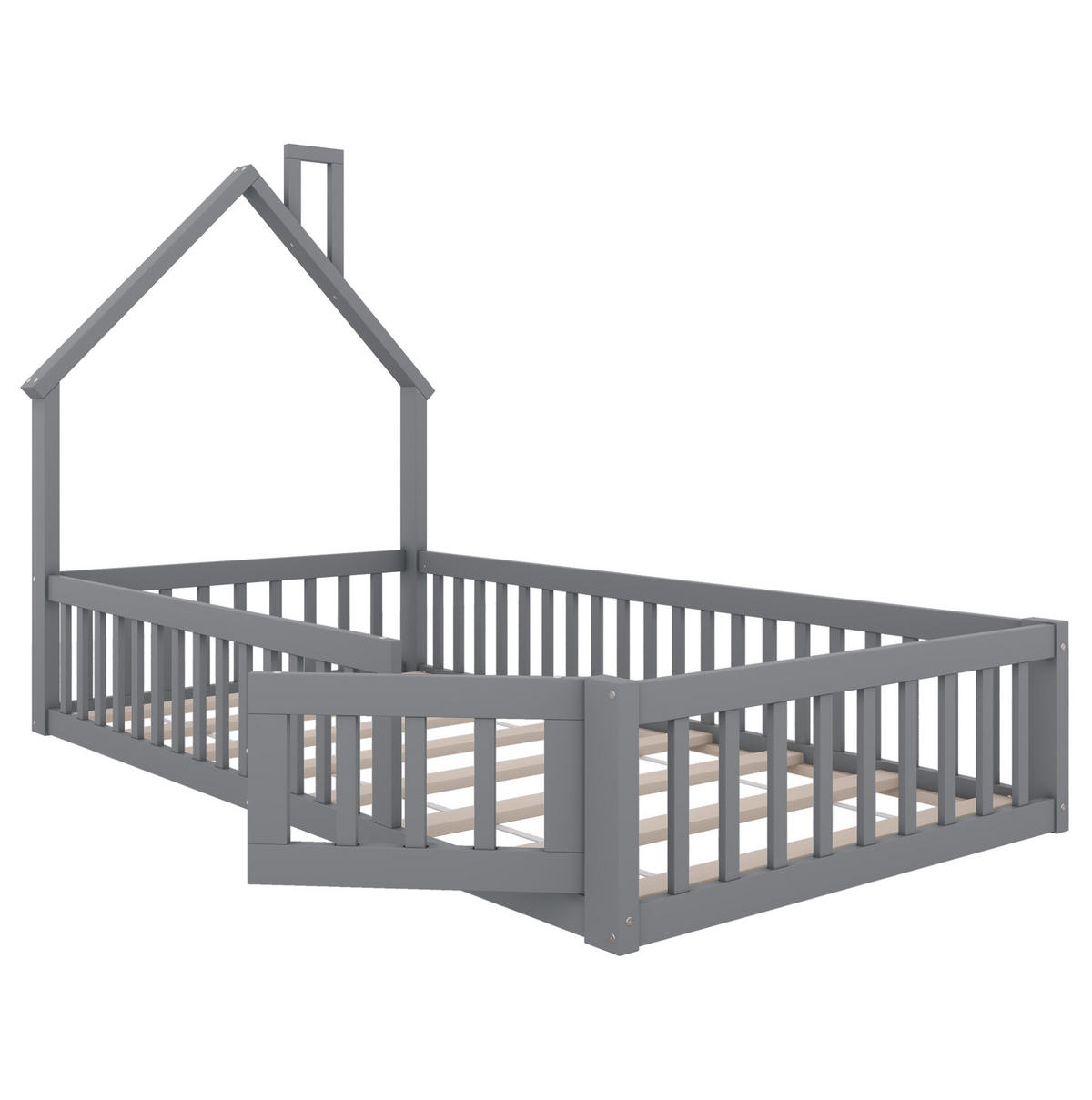 KINDEREINZELBETTEN aus Kiefernholz und MDF 90x200 cm in Grau mit Lattenrost - Grau, Holzwerkstoff (90/200cm) - Modfu