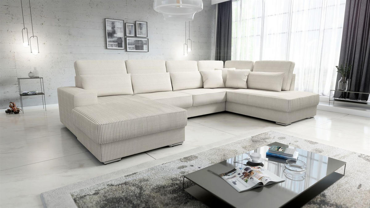 WOHNLANDSCHAFT Nevio In Scala - Beige, Holzwerkstoff/Textil (401/88/226cm) - Fun Möbel