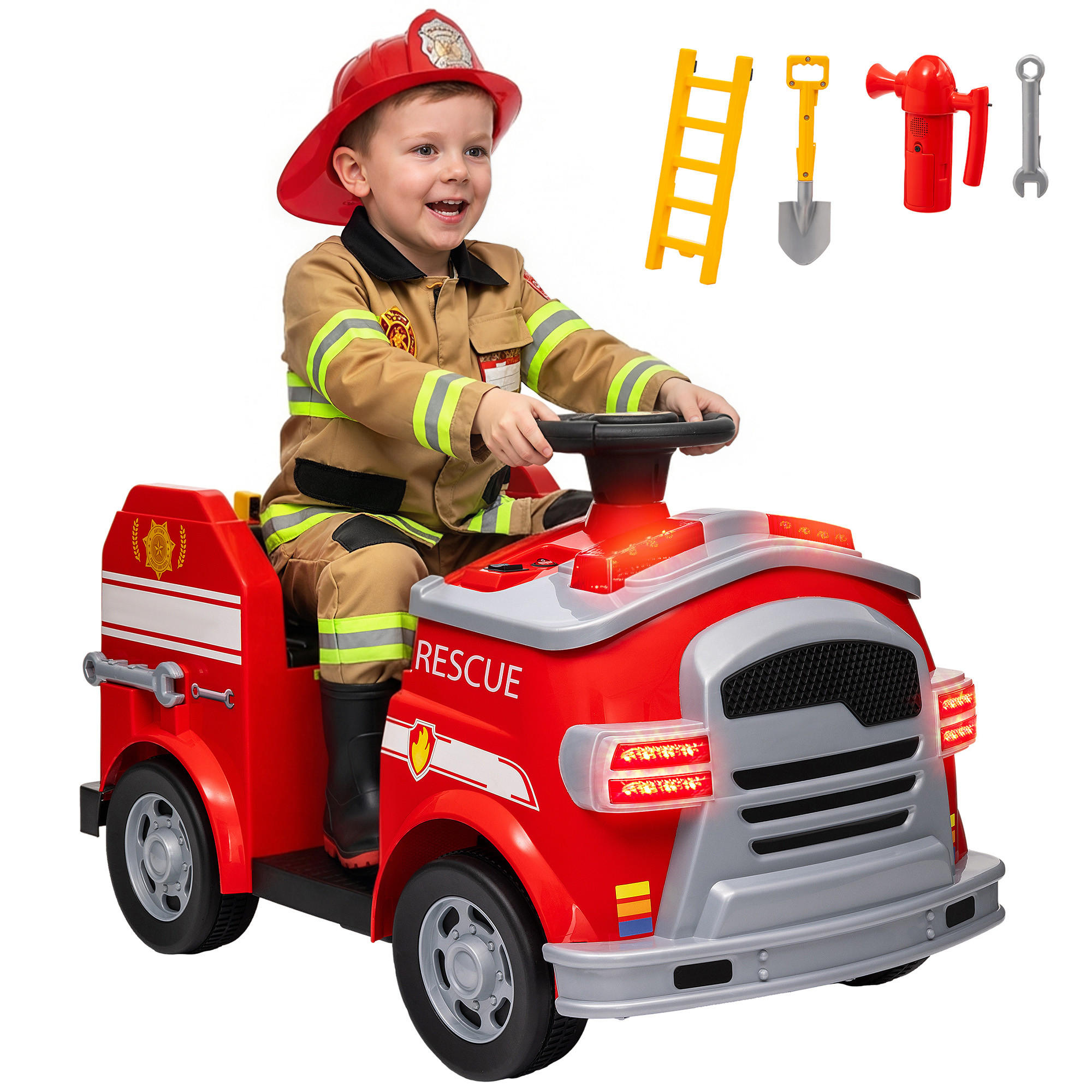 FEUERWEHRAUTO DE-06255 Elektro-Kinderauto mit Sirene und Blaulicht Rot - Rot, Kunststoff/Metall (86/49/52cm) - ComfortXL