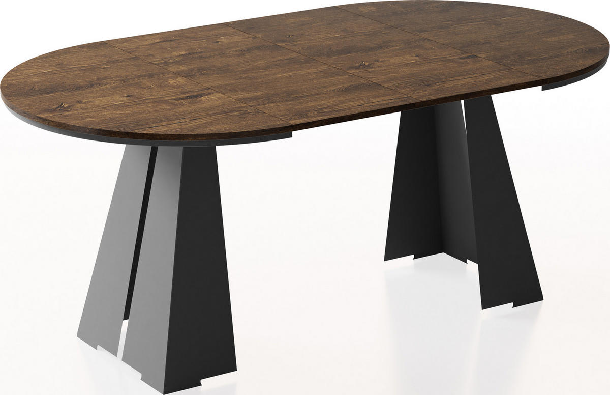 ESSTISCH Kova runder ausziehbarer, Lefkas Eiche 120-200/120/76 cm - Alteiche/Schwarz, Holzwerkstoff/Metall (120/120/76cm) - WFL GROUP