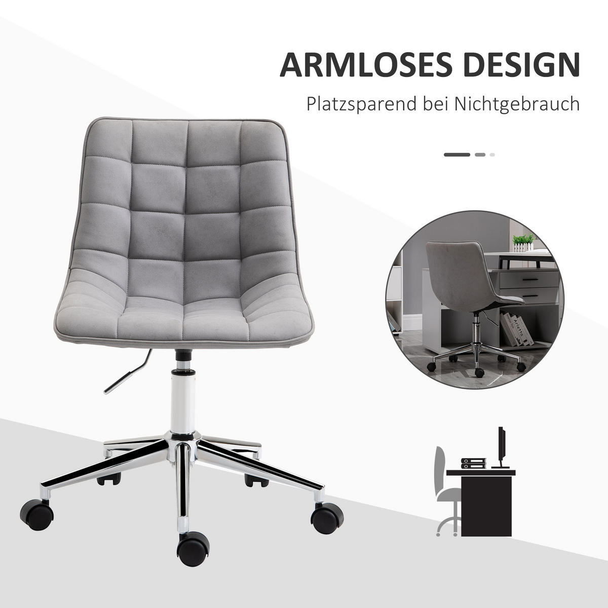 BÜROSTUHL Schreibtischstuhl höhenverstellbar 360° drehbar Mikrofaser Hellgrau - Hellgrau, Kunststoff (60/90/60cm) - Vinsetto