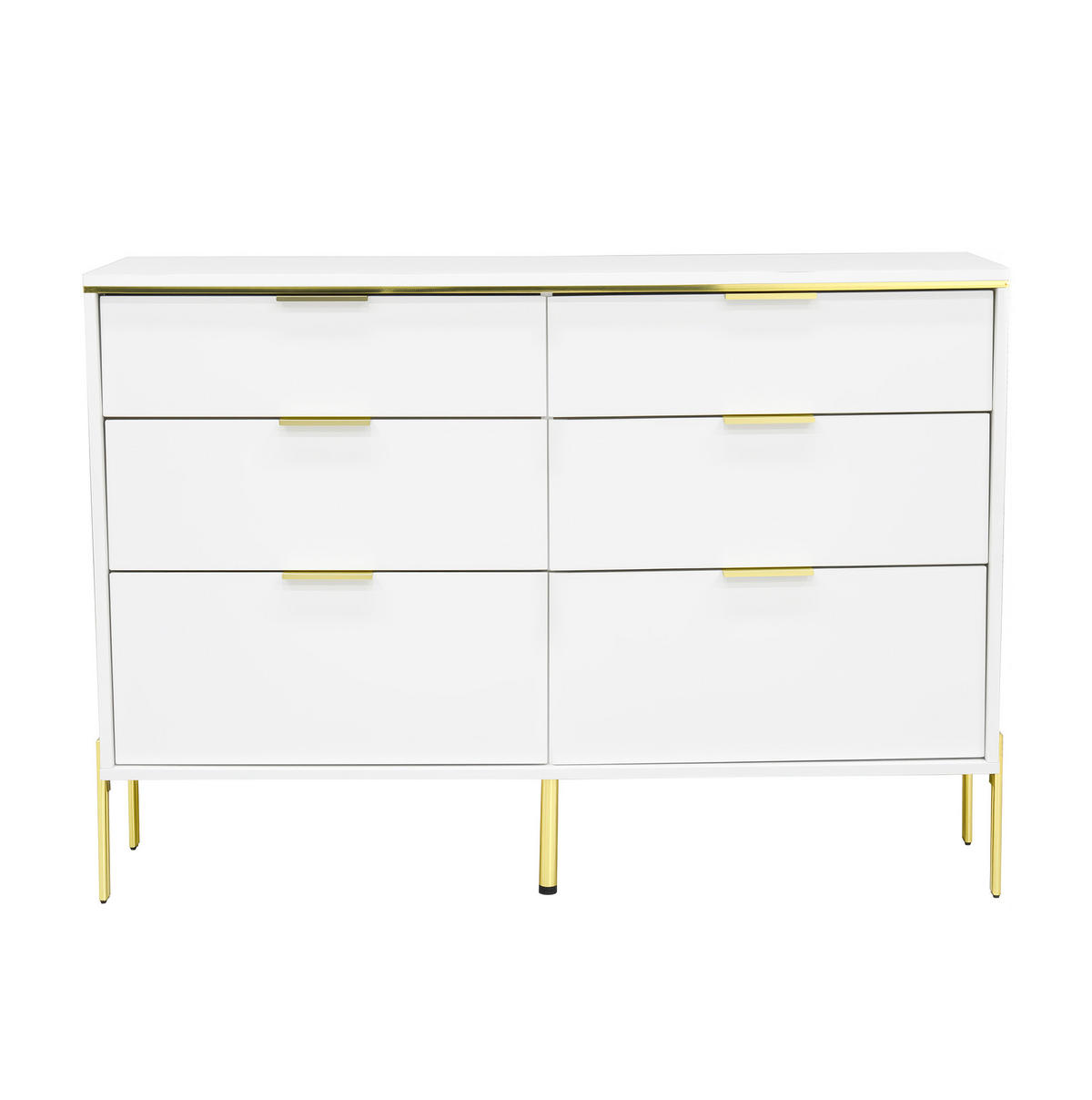 KOMMODE 120/85,5/40 cm Weiß aus Spanplatte mit 6 Schubladen - Weiß, Holzwerkstoff (40/85.5/120cm) - OKMYHOME