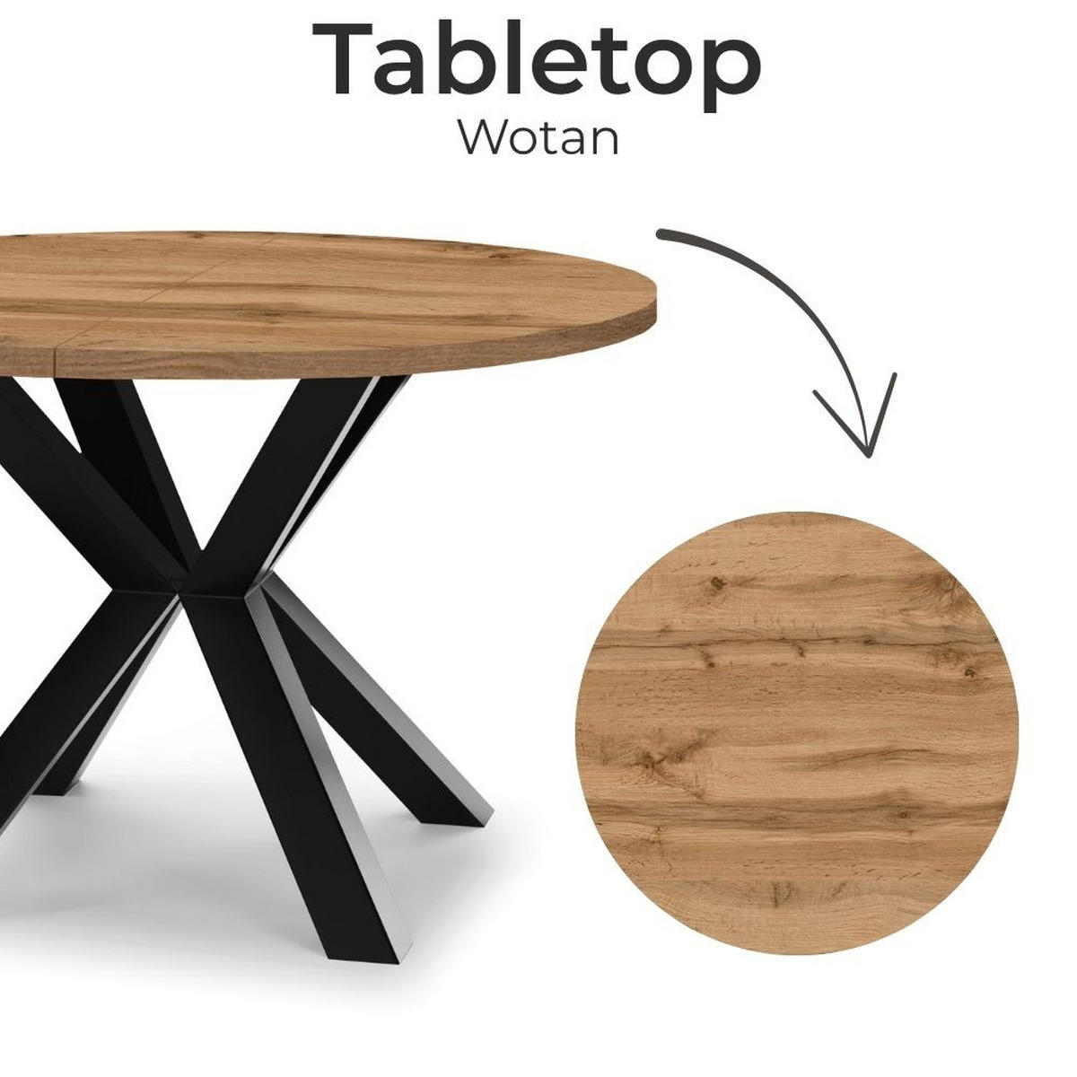 ESSTISCH RAL mit Holzbeinen, Durchmesser: 90 / 190 cm Eiche Wotan / Schwarz - Eiche Wotan/Schwarz, Holz (90/190/77cm) - Dekori_Interiors