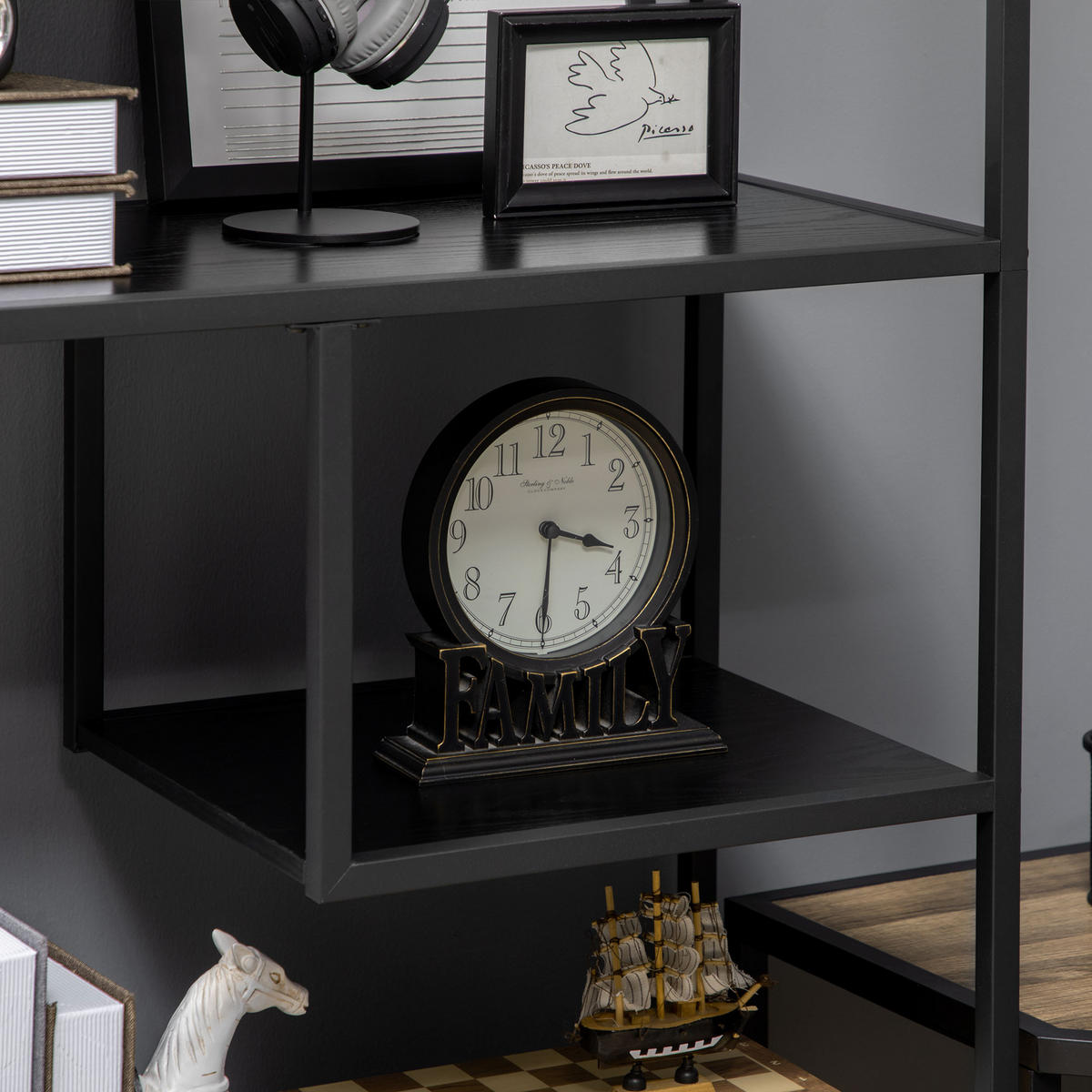 REGAL DE-15491 7 Ebenen, 83/34/180 cm Schwarz - Schwarz, Holzwerkstoff (83/180/34cm) - ComfortXL