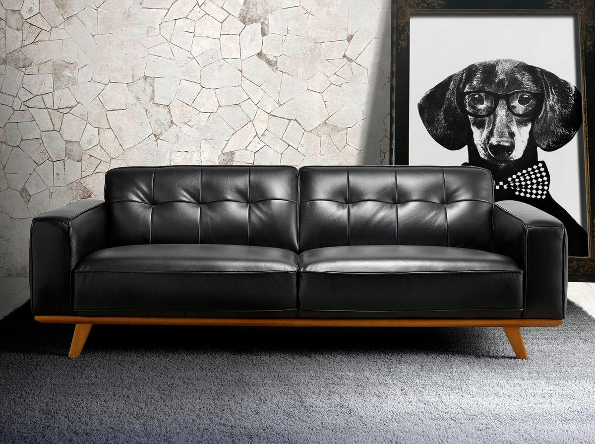 CHESTERFIELD-SOFA Chester 3-Sitzer-Sofa in schwarzem Leder 227/95/78 cm - Schwarz, Leder (227/78/95cm) - ANGEL CERDA