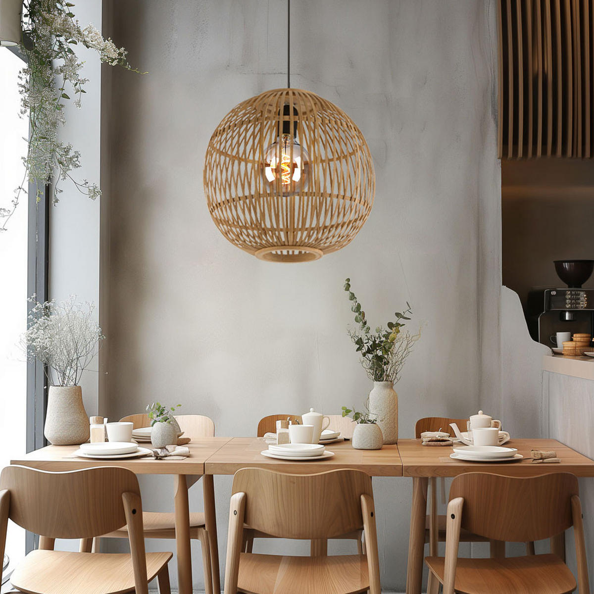 LED HÄNGELEUCHTE Hildegard Bambus Beige - Beige, Holz (30/30/150cm) - Globo Lighting