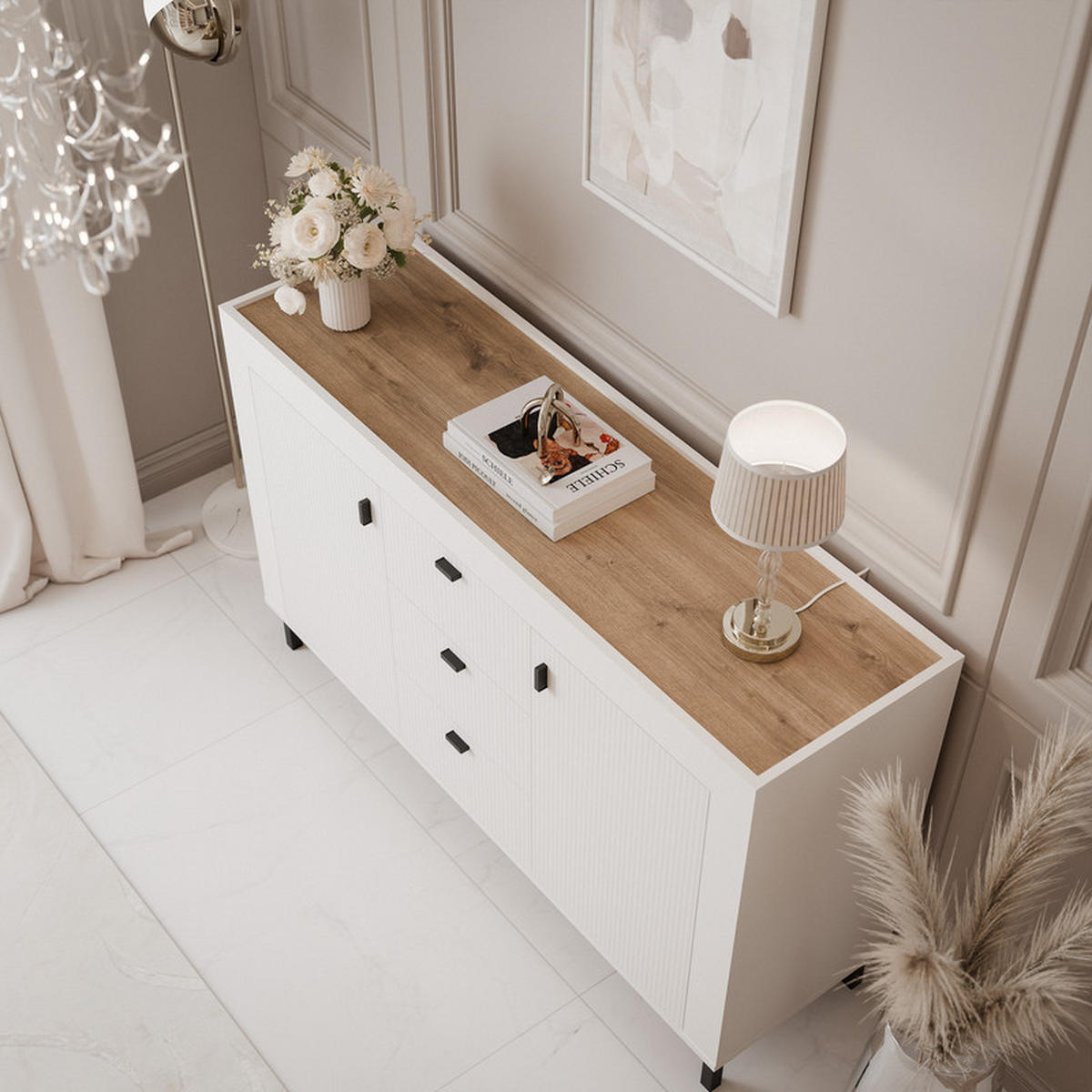 KOMMODE AVENA 137/40/84 cm, 3 Schublade(n), Weiß / Eiche - Weiß, Holzwerkstoff/Kunststoff (137/84/40cm) - Idohome