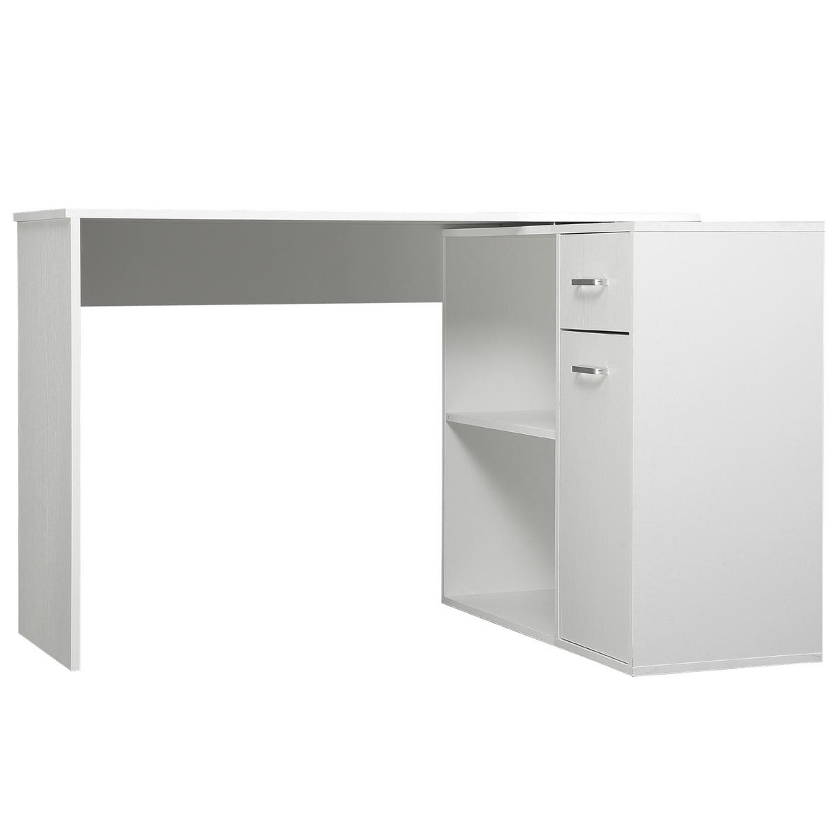 ECKSCHREIBTISCH Weiß drehbar mit Schublade und Schrank 117/82/74 cm - Weiß, Holzwerkstoff (82/117/74cm) - PANGIVO