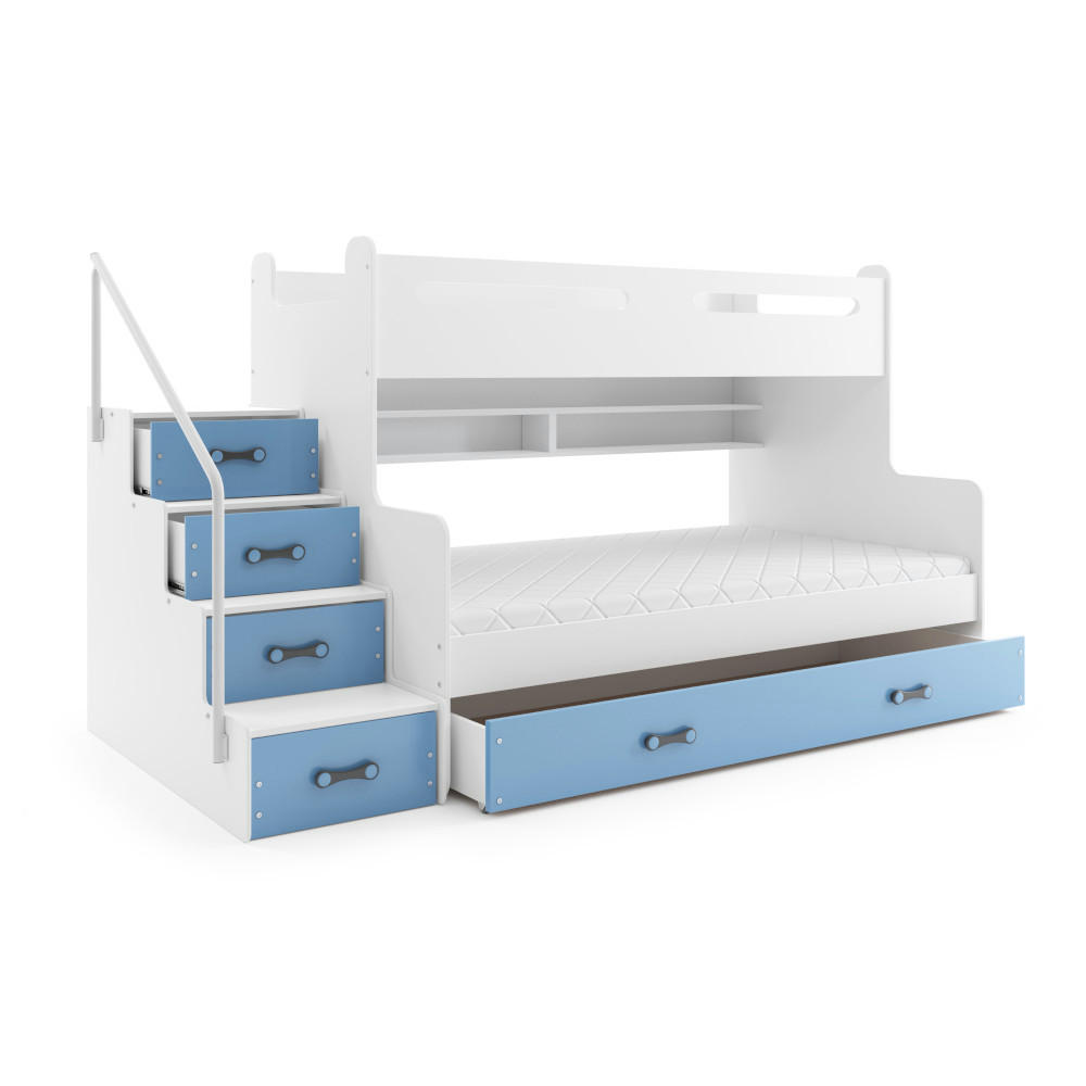 ETAGENBETT Max 3 200x80cm / 200x120cm mit Schublade und Lattenrost - Blau/Weiß, Holzwerkstoff (120/200cm) - Interbeds
