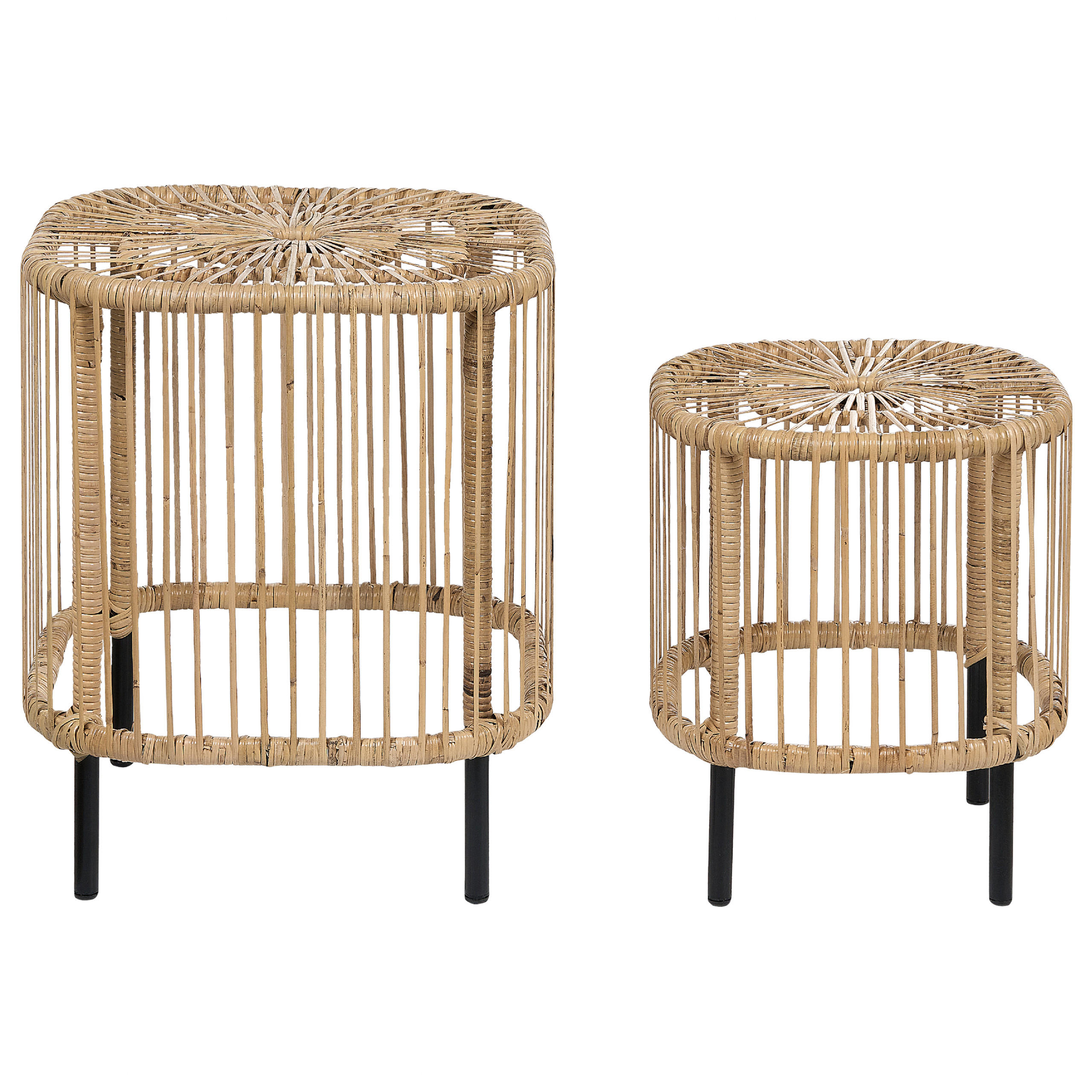 GARTEN-BEISTELLTISCH 2er Set Rattan natürlich quadratisch Cesenatico - Schwarz/Naturfarben, Naturmaterialien (40/40/50cm) - Beliani