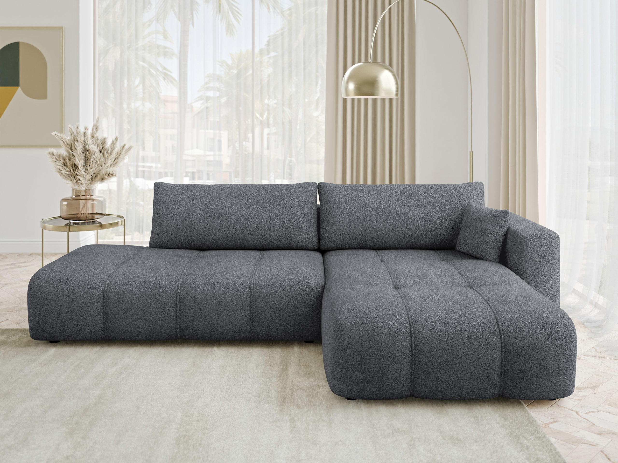 ECKSOFA Furyn O Boucle, Seite: Rechts - Dunkelgrau/Schwarz, Holzwerkstoff/Kunststoff (262/145cm) - MIRJAN24