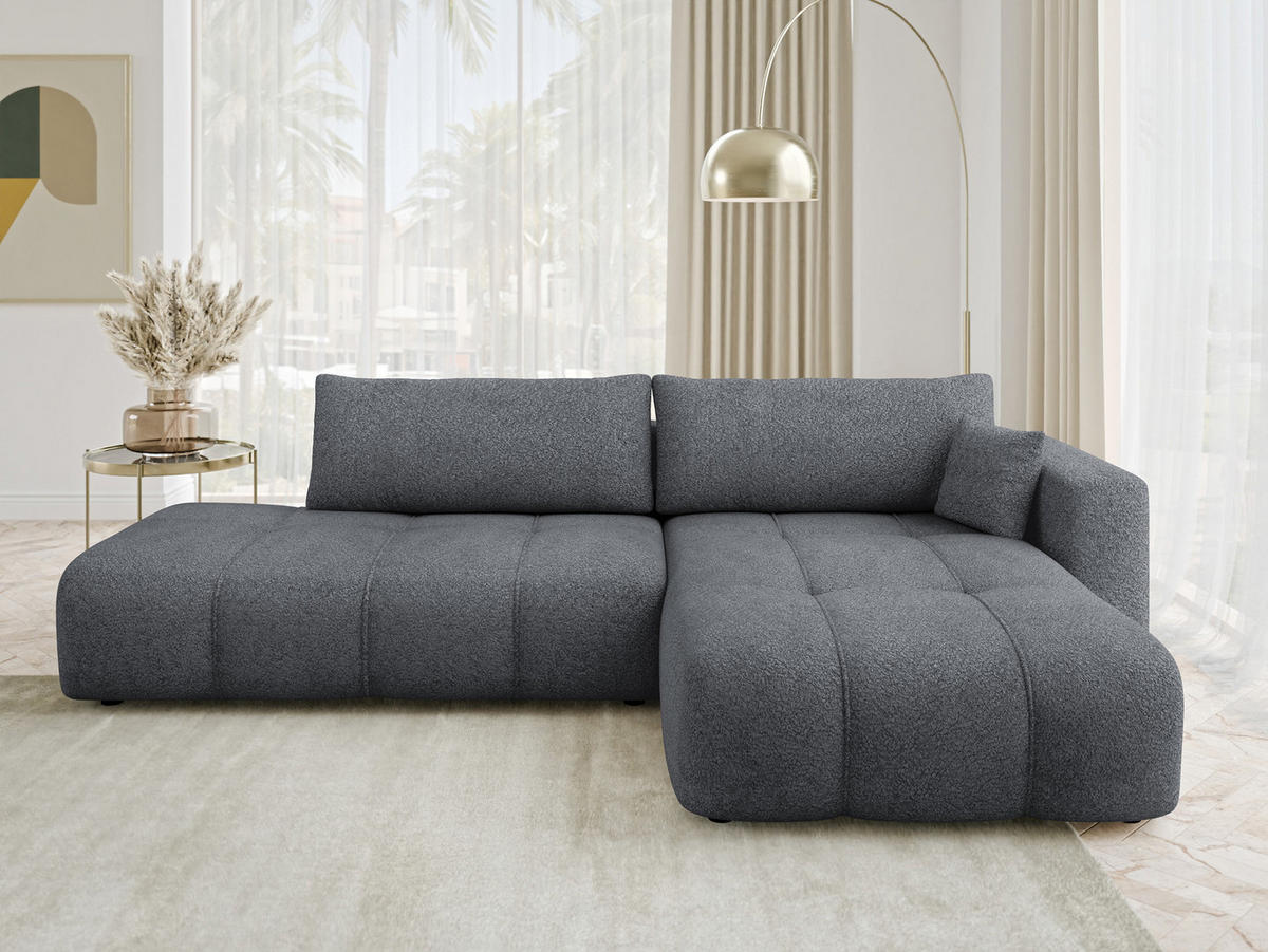 ECKSOFA Furyn O Boucle, Seite: Rechts - Dunkelgrau/Schwarz, Holzwerkstoff/Kunststoff (262/145cm) - MIRJAN24