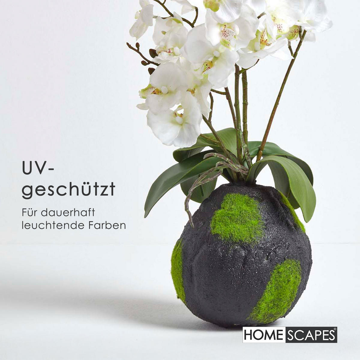 KUNSTBLUME Orchidee weiß mit Moos-Sockel, 60 cm - Weiß, Kunststoff (60cm) - Homescapes