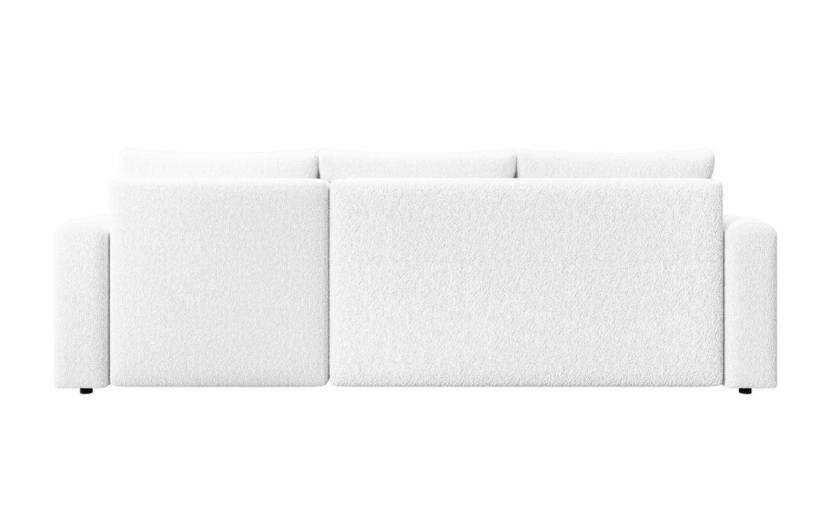 ECKSOFA DORA L, Eckcouch in L-Form mit Schlaffunktion und Bettkasten, Farbe: Weiß, Bouclé-Stoff, Ottomane Rechts - Weiß, Textil (240/143cm) - Storez24