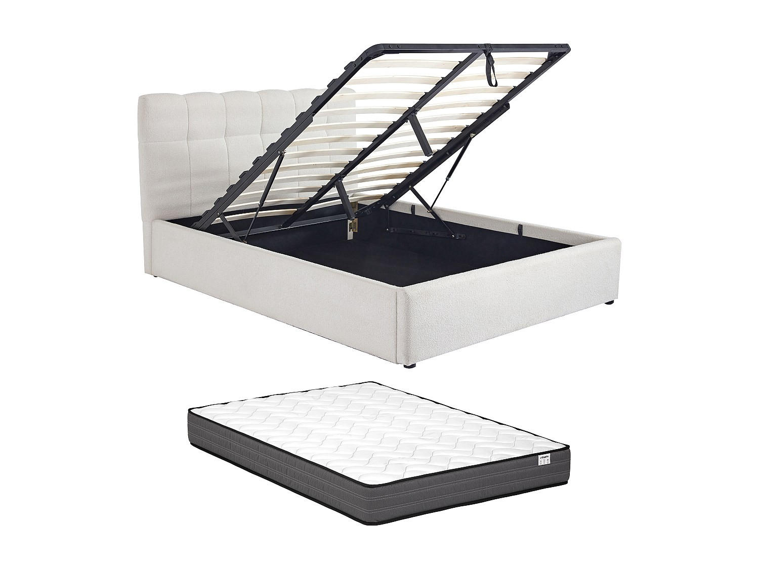 BETT mit Bettkasten - 2 Personen - Stoff - Weiß - - Weiß, Textil (160/200cm) - Vente-Unique
