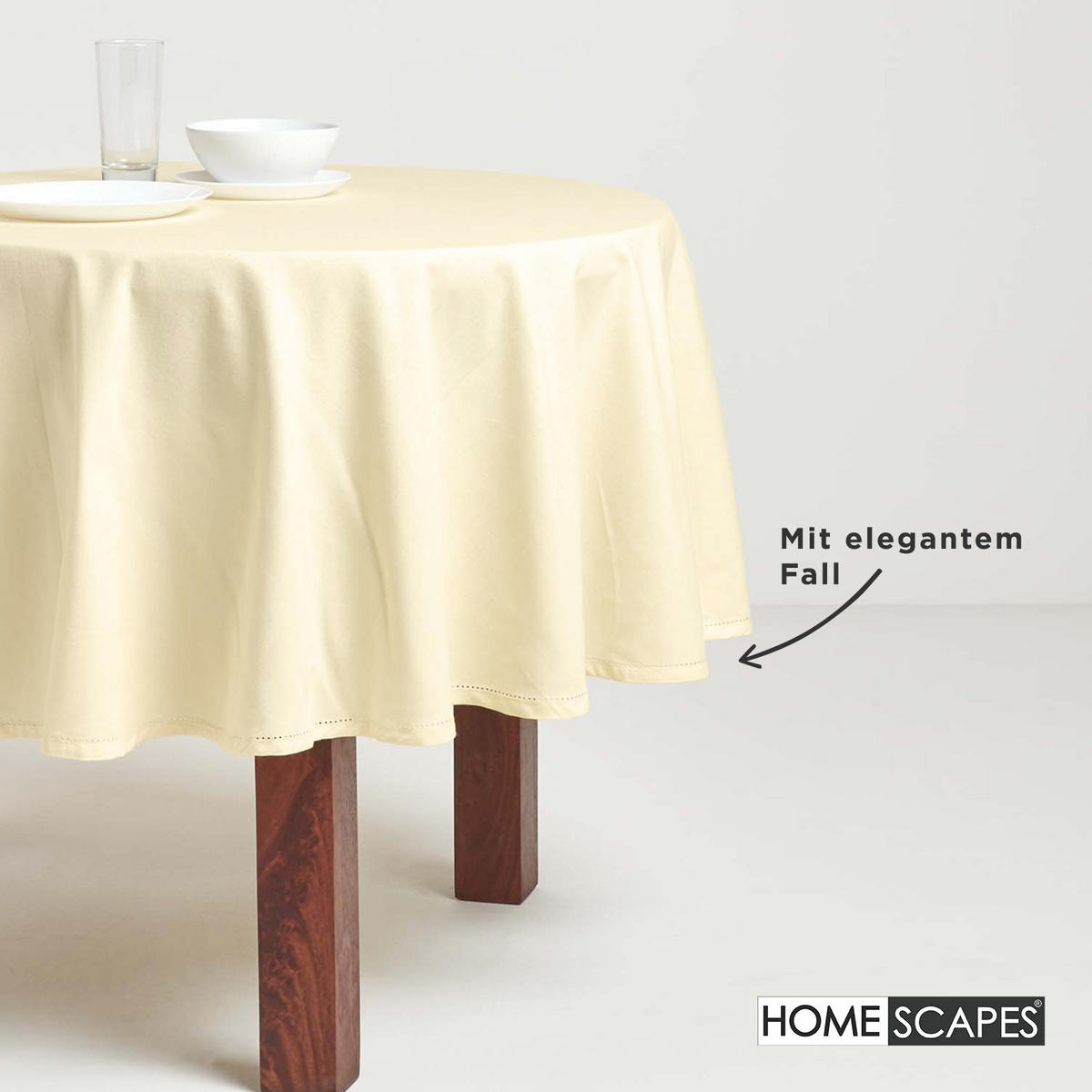 TISCHDECKE creme rund 178 cm, 100% Baumwolle - Creme, Textil (178/178cm) - Homescapes
