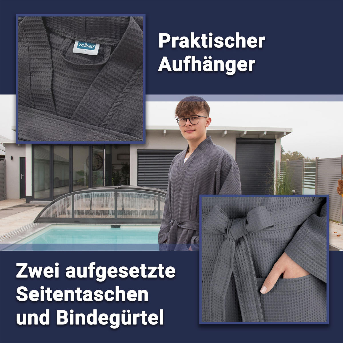 BADEMANTEL, S, 100% Baumwolle, Grau - Anthrazit, Textil (Scm) - Zollner