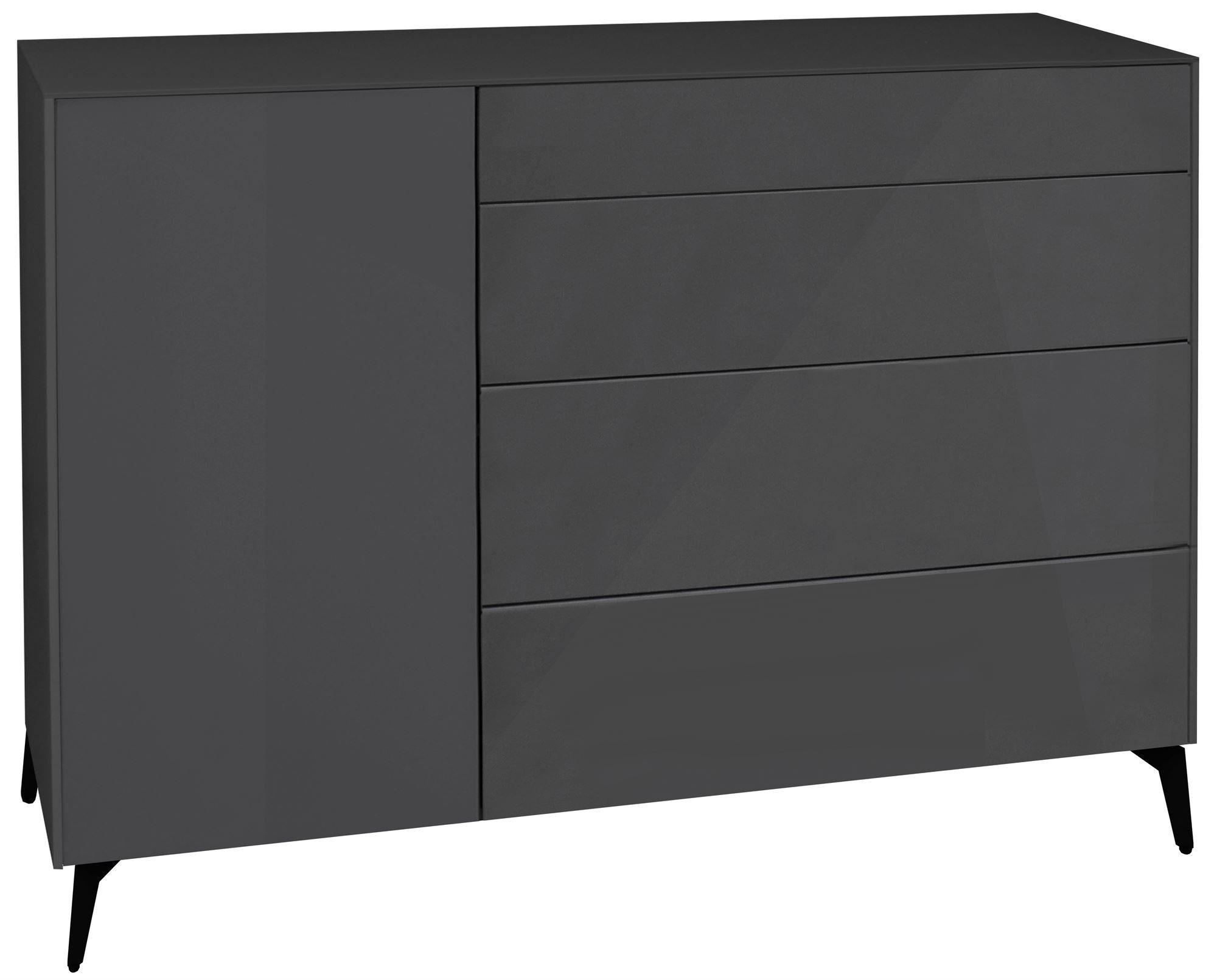 KOMMODE Elfi 131x42x104 Hochglanz Anthrazit/Glas Anthrazit - Anthrazit, Holzwerkstoff (131/104/42cm) - 58aufmkessel