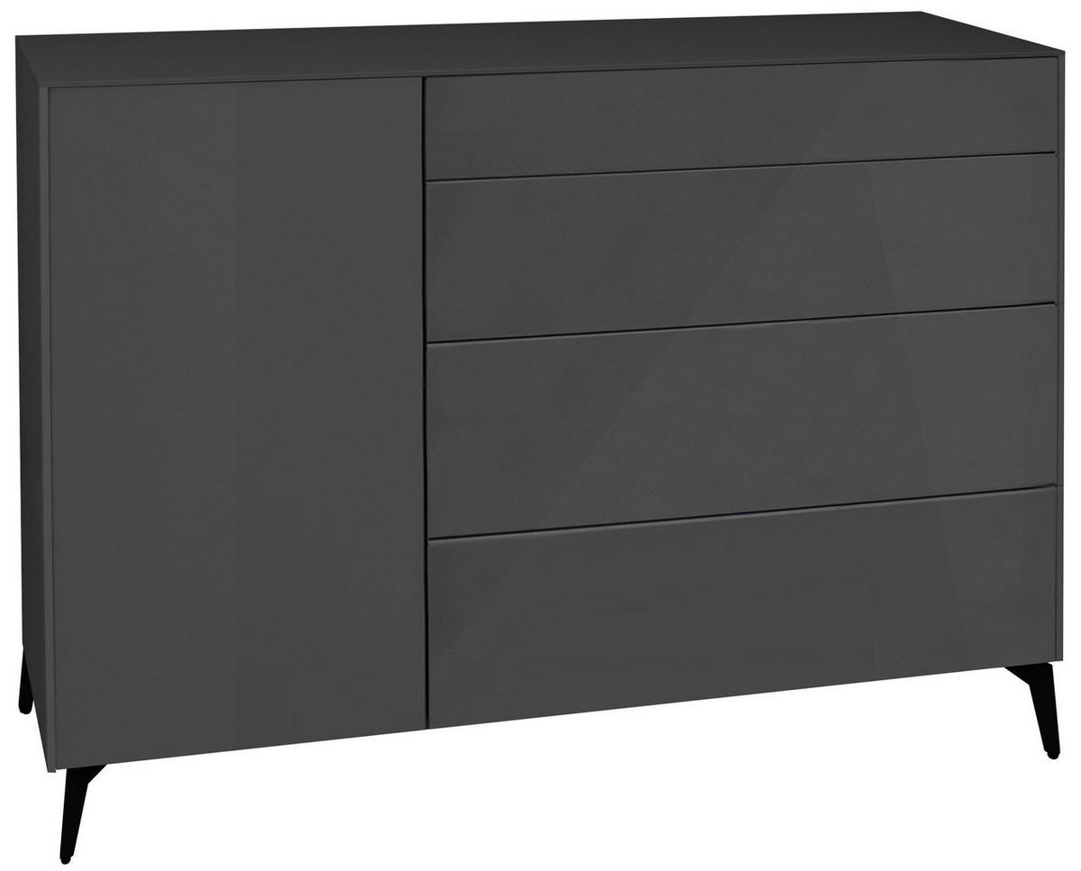 KOMMODE Elfi 131x42x104 Hochglanz Anthrazit/Glas Anthrazit - Anthrazit, Holzwerkstoff (131/104/42cm) - 58aufmkessel