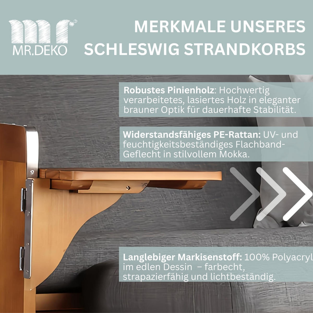 STRANDKORB Schleswig Pinie 2-Sitzer - Braun/Grau, Metall (120/160/80cm) - Mr. Deko