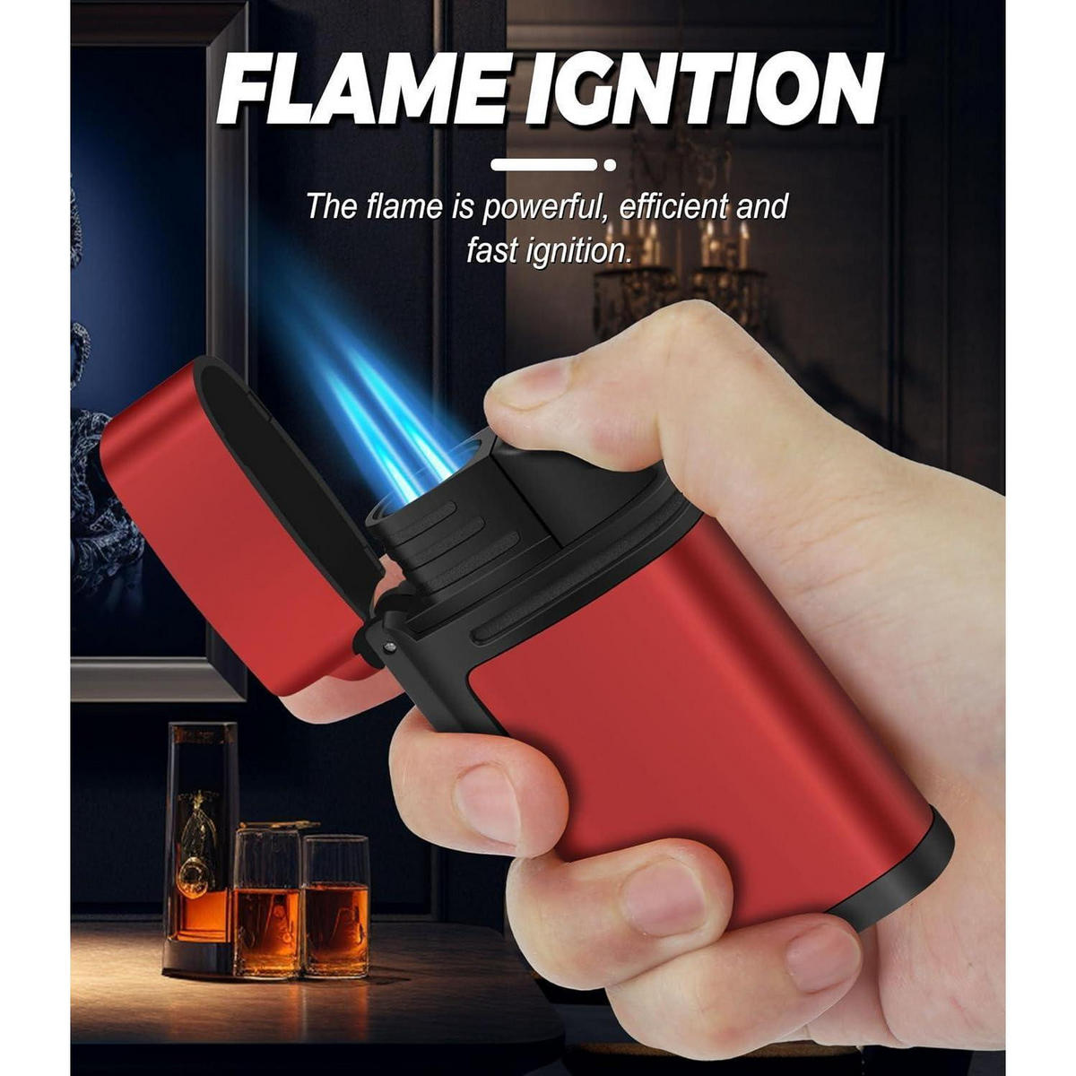 FEUERZEUG 3er Set Jetflame winddicht nachfüllbar - Multicolor, Metall (3.5/1.5/6.5cm)