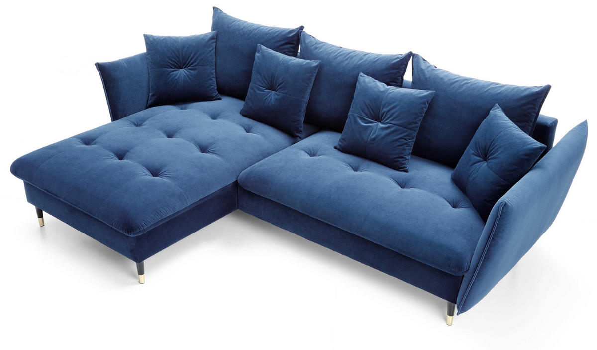 ECKSOFA 260 cm Sagir mit Schalffunktion, Bettkasten, Links - Dunkelblau - Schwarz/Dunkelblau, Holz (167/258cm) - Emporius
