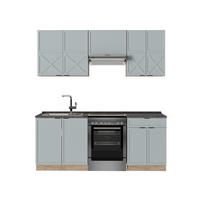 KÜCHENZEILE Fame-Line Hellblau-grau/Goldkraft Eiche 200 cm AP Anthrazit - Honigeiche/Blaugrau, Holzwerkstoff (200/81.6/60cm) - Vicco