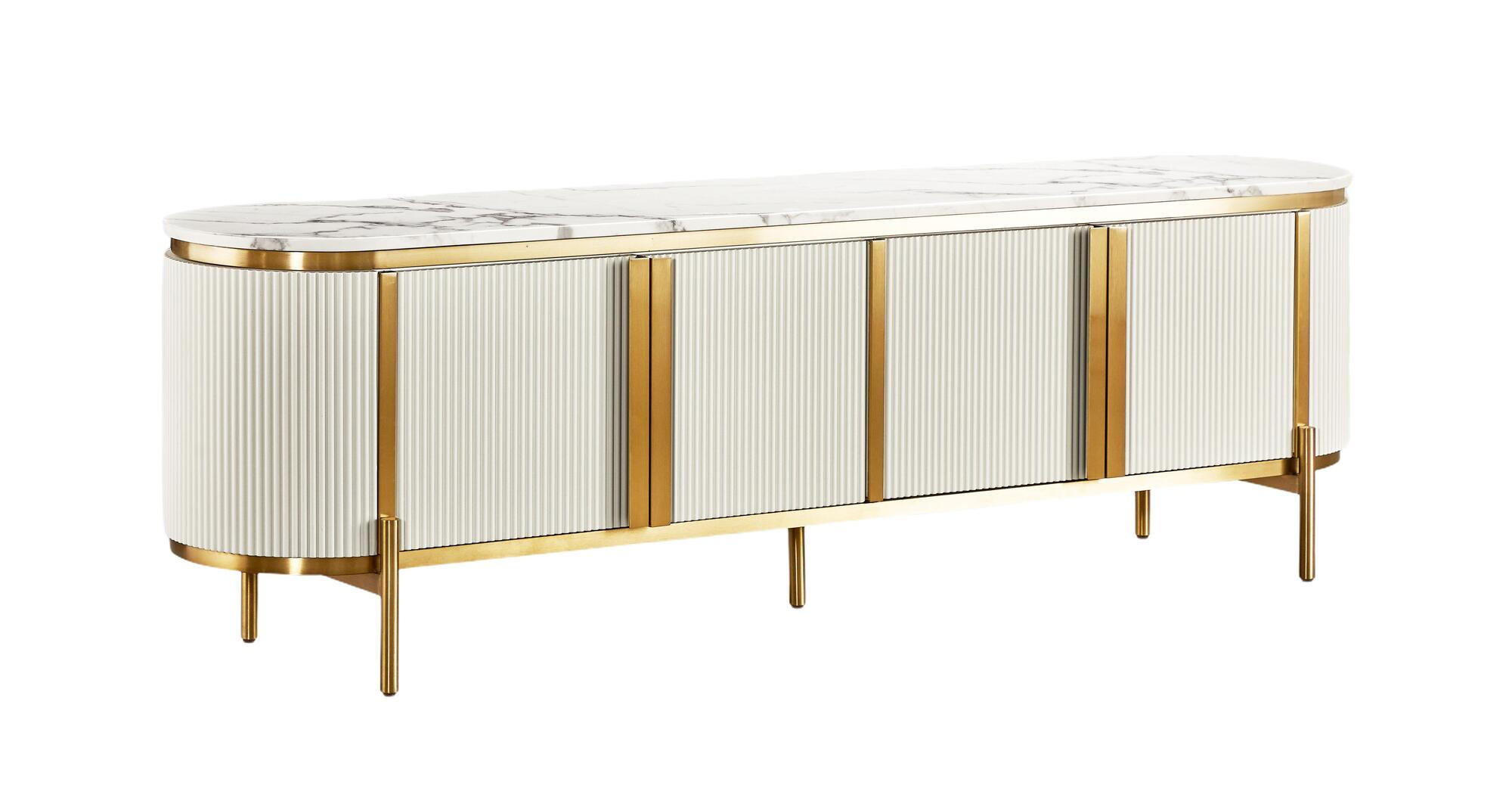 TV-LOWBOARD STILIG Weiß, Gold 200x40x60 cm - Goldfarben/Weiß, Holzwerkstoff (200/60/40cm) - FURNLUX