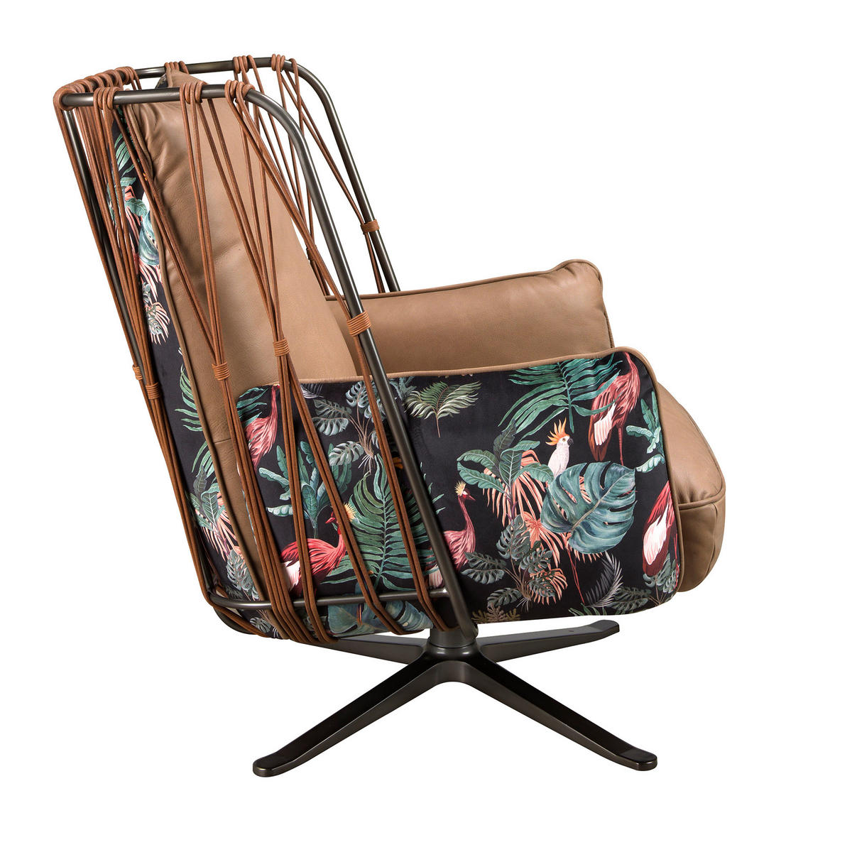 DREHSESSEL Braun Stahl abgedunkelt 90/92/102 cm - Braun, Leder/Metall (90/102/92cm) - ANGEL CERDA