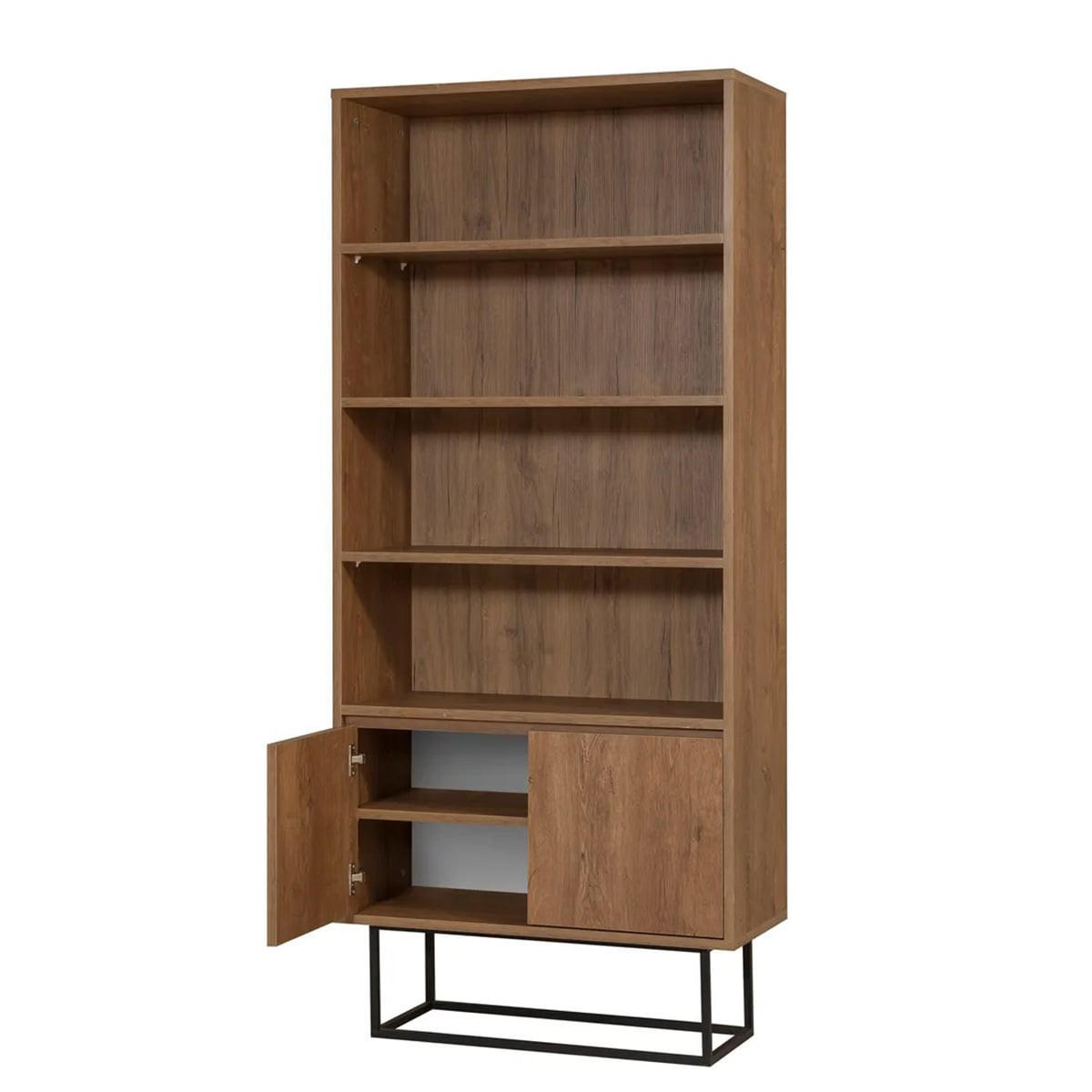 REGAL mit 3 Regalböden und 2 Türen, Nussbaumdekor, H182 cm - Rea - Nussbaumfarben, Holzwerkstoff (36/182/80cm) - Calicosy