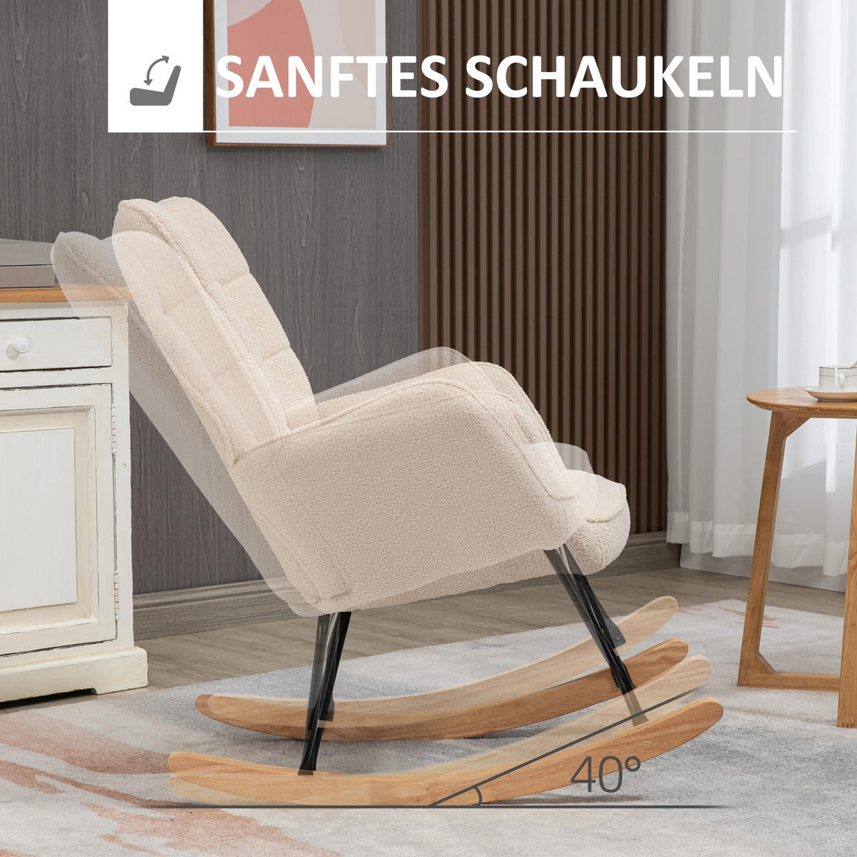 SCHAUKELSTUHL 71/98/101 cm Beige Wollstoff - Beige, Textil (98/101/71cm) - Oxeza