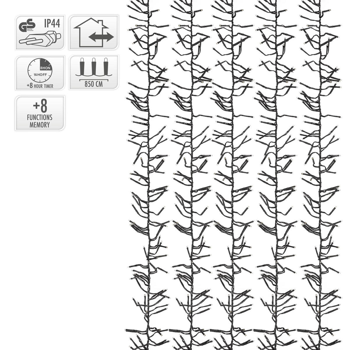 LED Lichterkette 8,5m Warmweiß - Schwarz, Kunststoff (1150cm) - ECD-Germany