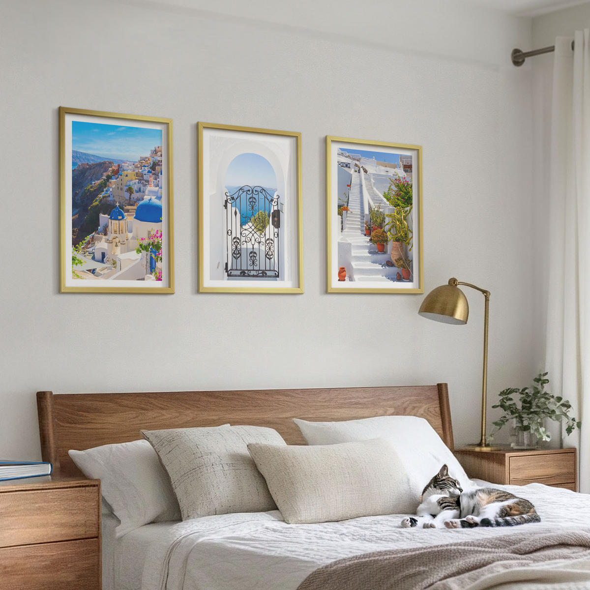 WANDBILDER 3er Set - 40x60 cm Goldrahmen - Santorini-Architektur Oia - Goldfarben, Kunststoff (40/60cm) - ArtPrintCave