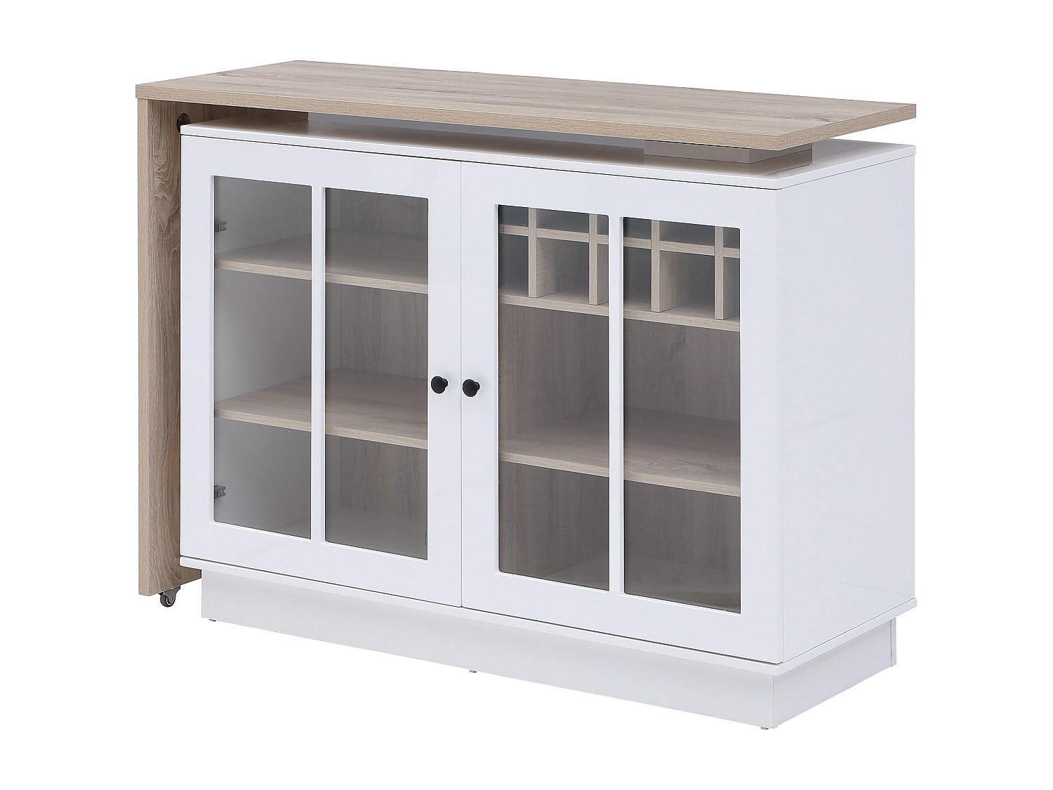 BARTISCH drehbar mit Stauraum - Weiß & Holzfarben - ARAMETA - Naturfarben, Glas (45/95/245cm) - Vente-Unique