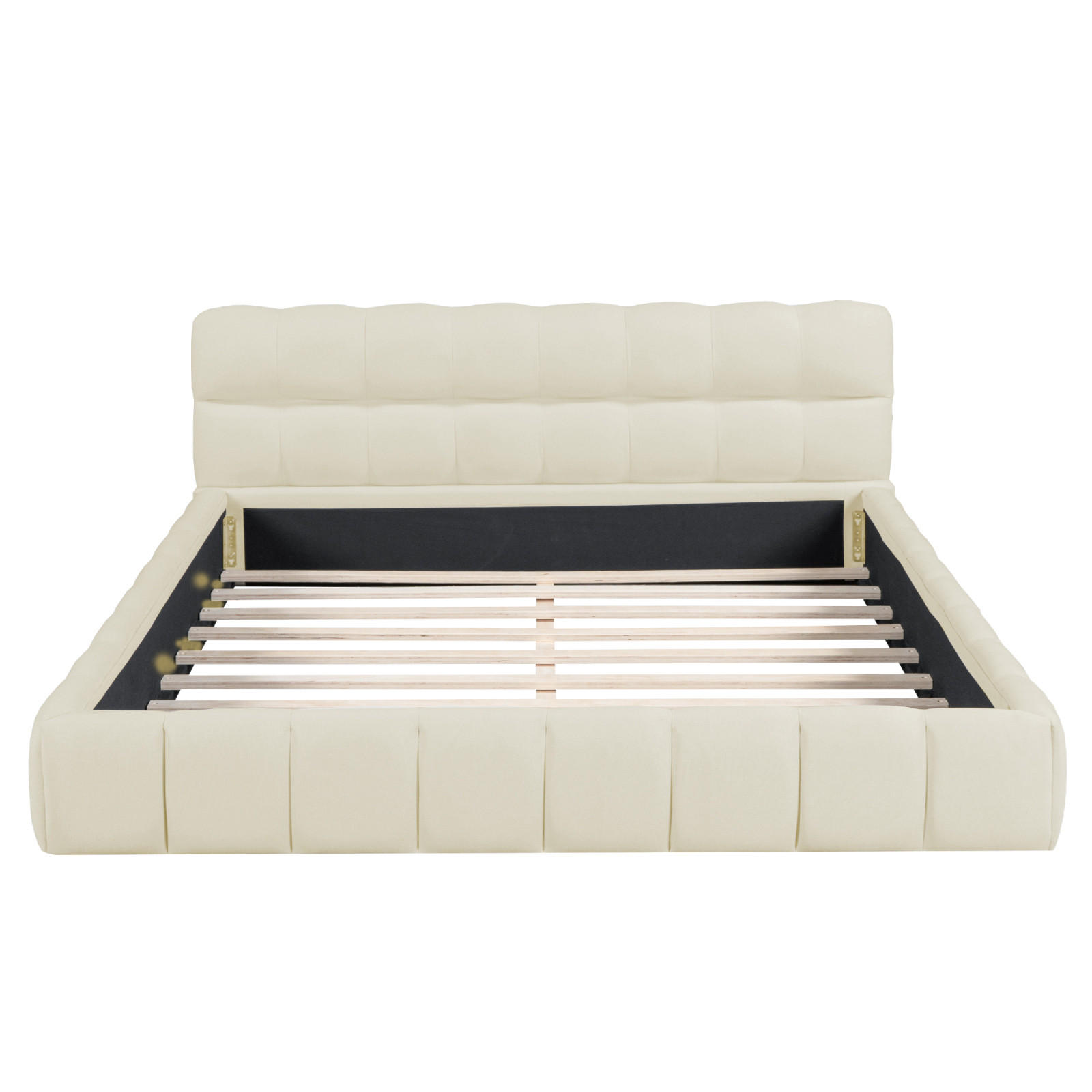 POLSTERBETT Block-Steppung 140/200 cm mit Stoßschutz-Rahmen Leinenoptik Beige - Beige, Textil (140/200cm) - Creahappy