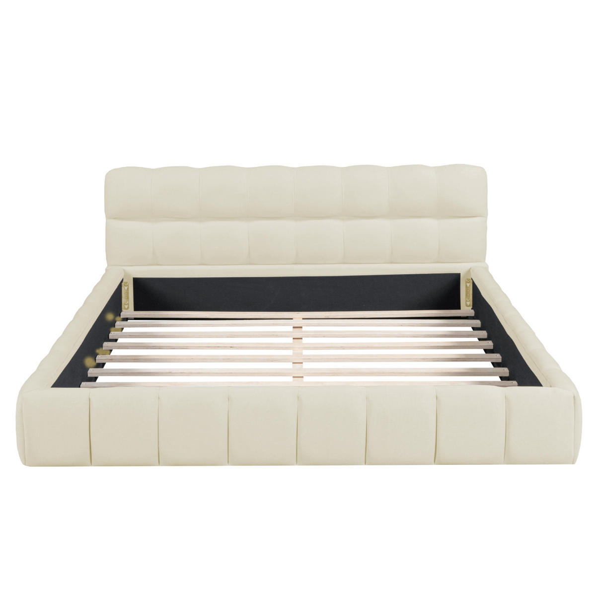 POLSTERBETT 140x200 cm, doppelbett, mit modernem wellenförmigem Kopfteil, aus weichem Leinenstoff in beige - Beige, Holz/Textil (140/200cm) - BRILVERDE