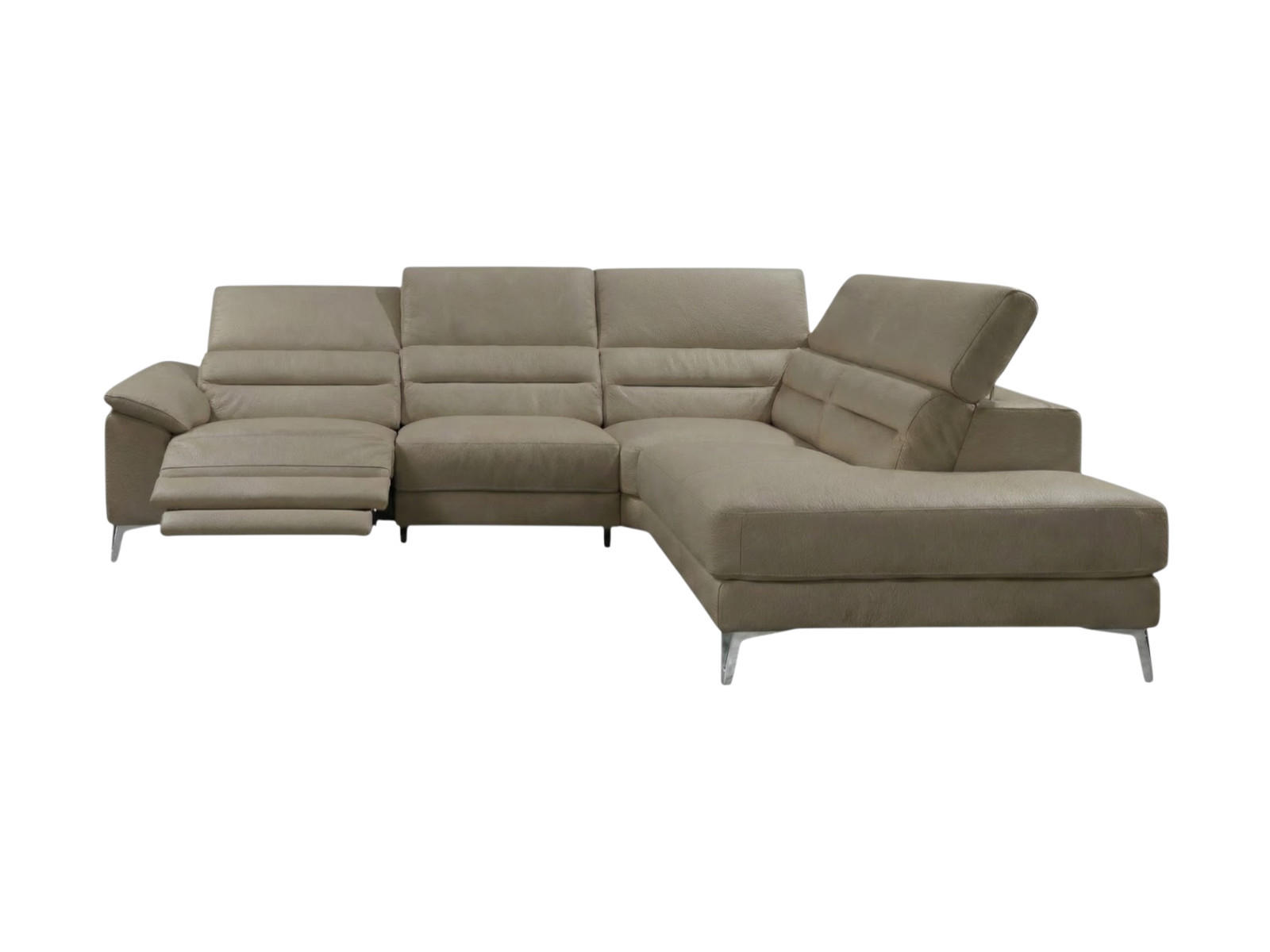 ECKSOFA Tucano Echtleder mit 1 x Relaxfunktion Greige - Greige, Leder/Metall (258/232cm)