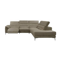 ECKSOFA Tucano Echtleder mit 1 x Relaxfunktion Greige - Greige, Leder/Metall (258/232cm)